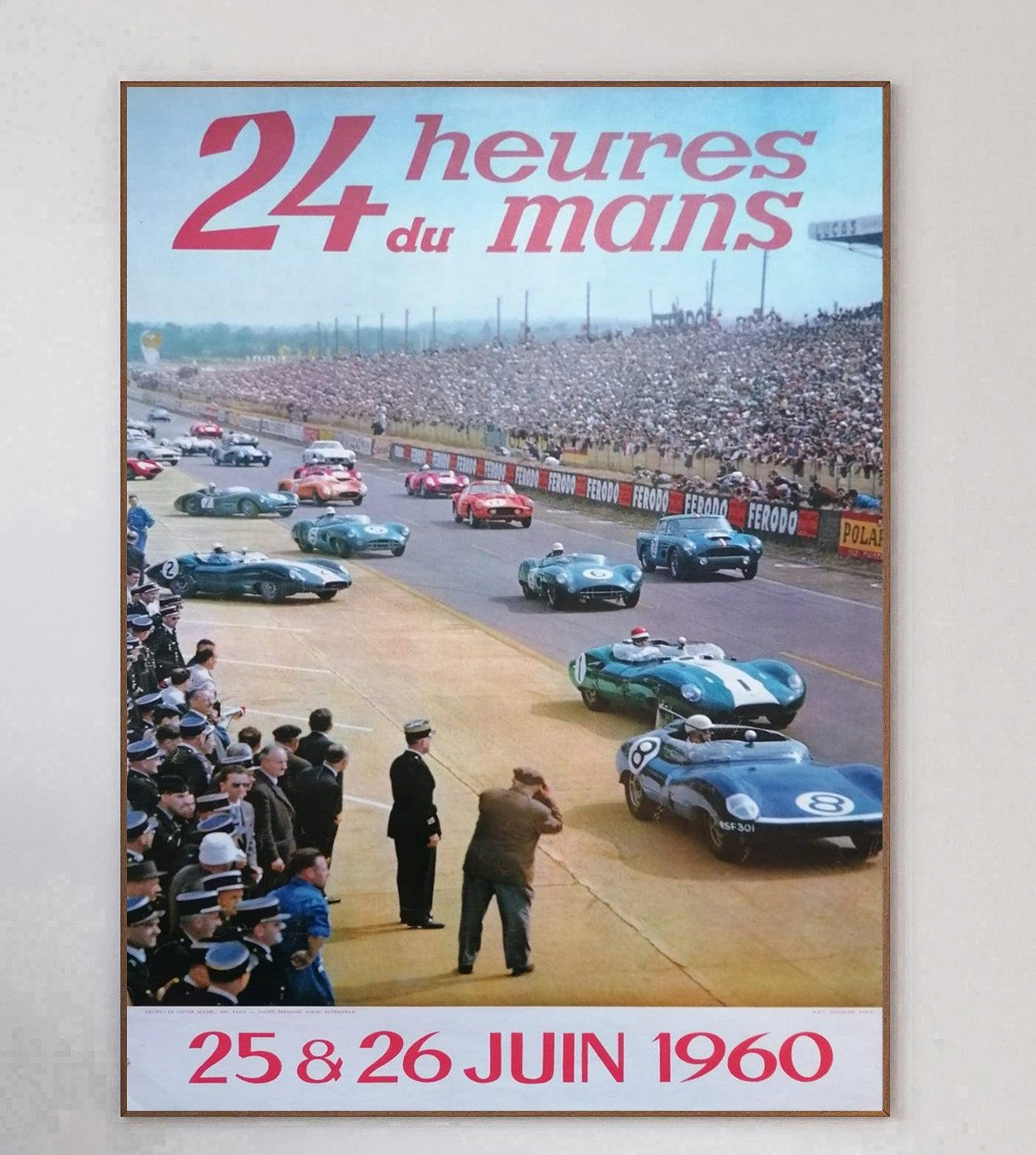 This poster is for the 1960 Le Mans 24 Hours, with the brilliant photograph by Yves Debraine depicting the grid at the start of the race.

The wonderful poster is a first edition printed in 1960 and shows the cars setting up for the beginning of the