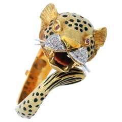 1960 Leopard Bracelet In 18Kt Yellow Gold With Enamel, Diamonds and Rubies