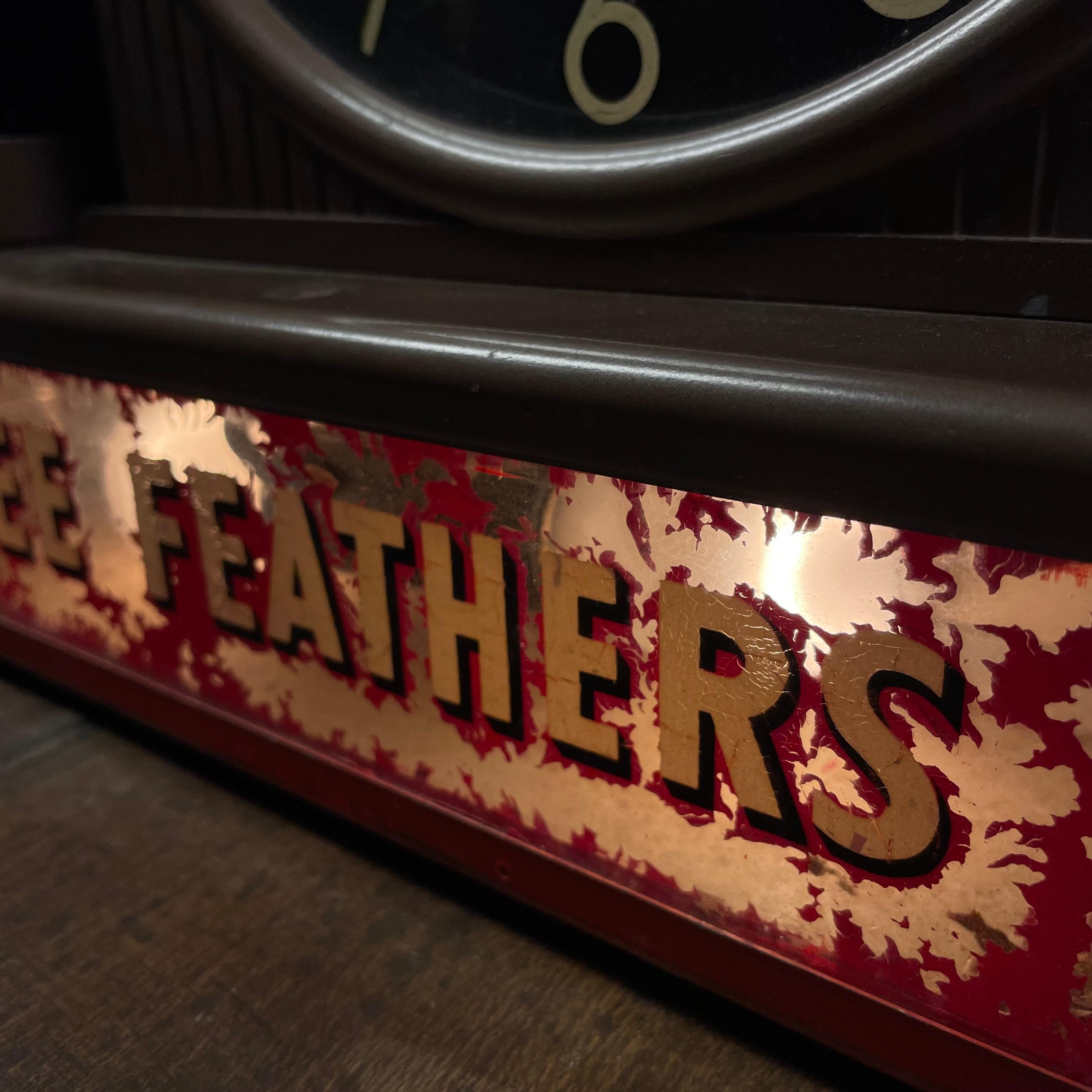Mid-Century Modern 1960 light up three feathers whiskey sign by Schenley For Sale