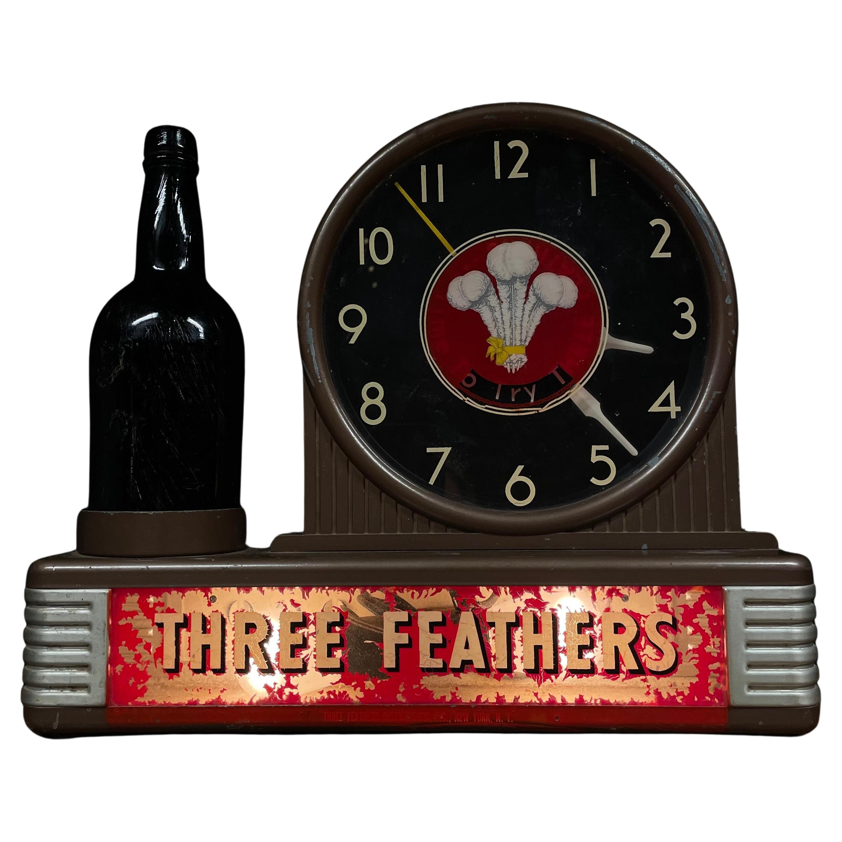 1960 light up three feathers whiskey sign by Schenley For Sale