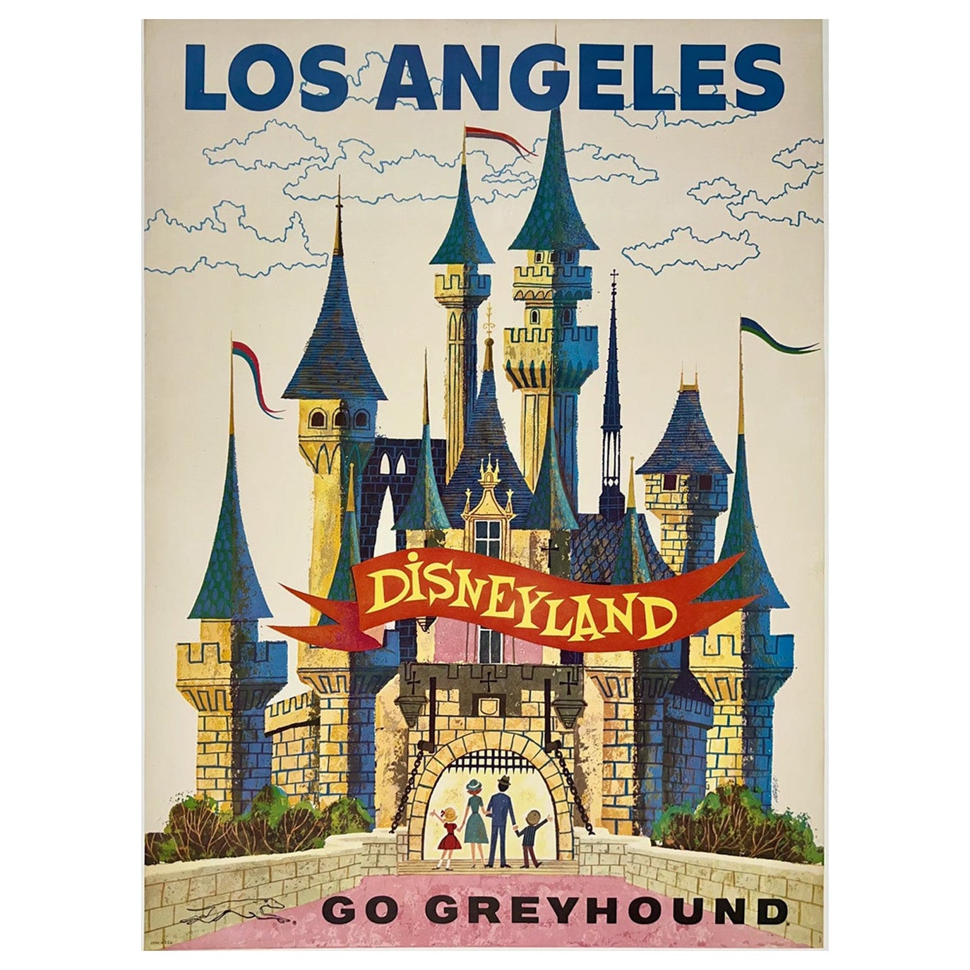 1960 Los Angeles - Disneyland - Go Greyhound Original Vintage Poster