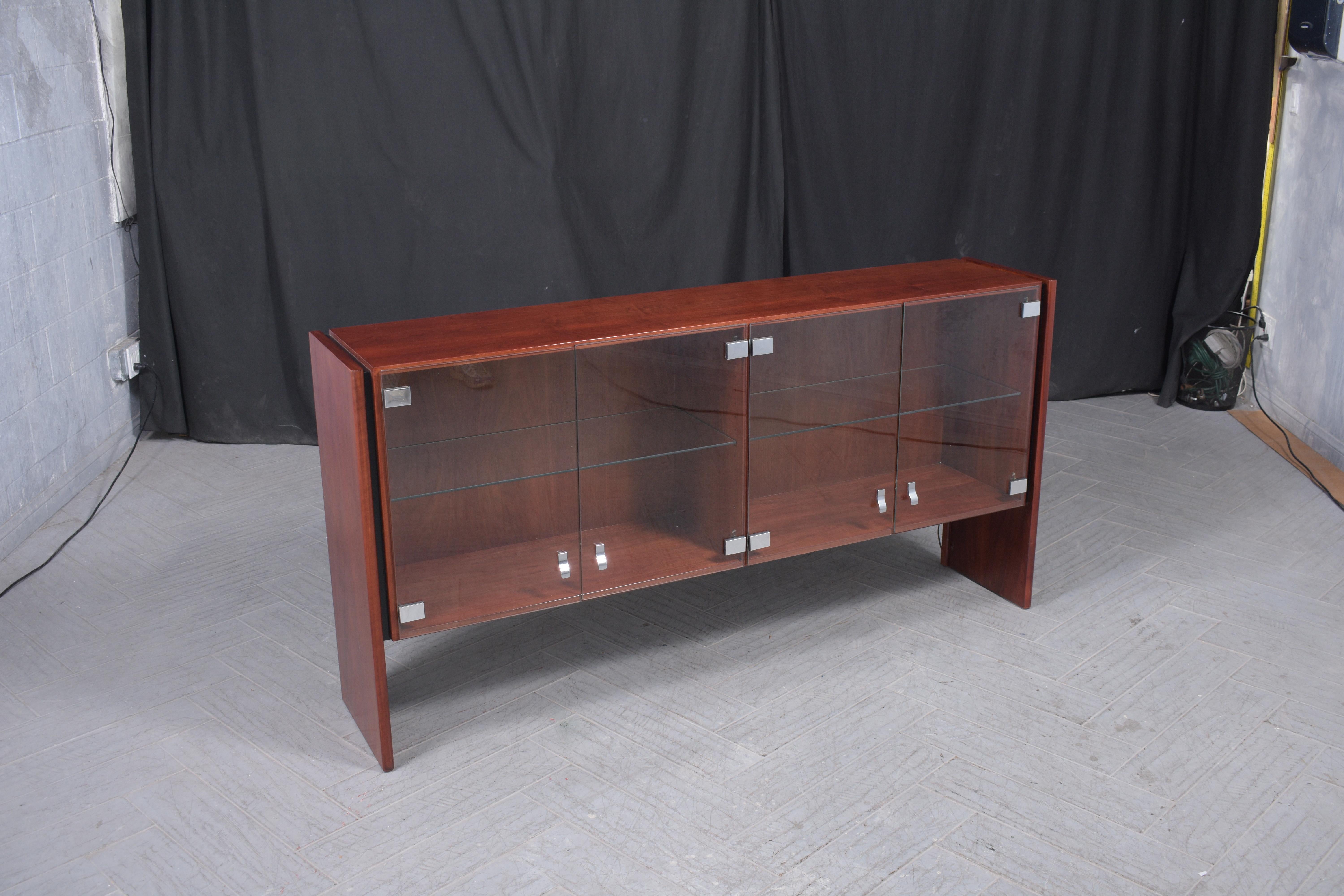 Restored 1960s Mahogany Cabinet: Mid-Century Elegance with Modern Flair In Good Condition For Sale In Los Angeles, CA