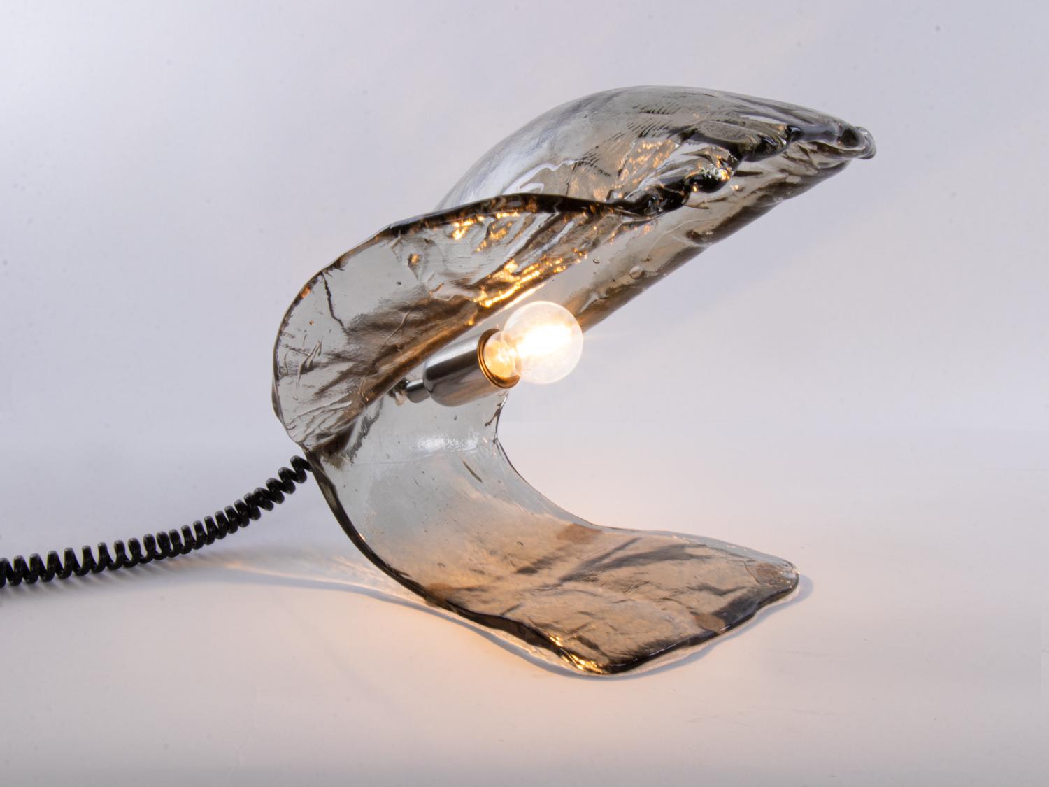 Mid-Century Modern 1960 Mazzega Oyster Table Lamp Smoked Murano Glass by Carlo Nason Attr.
