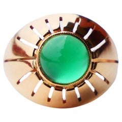 1960 Men Unisex Ring Green Chalcedony solid 18K Gold Ø US 7.5 / 5.2 gr