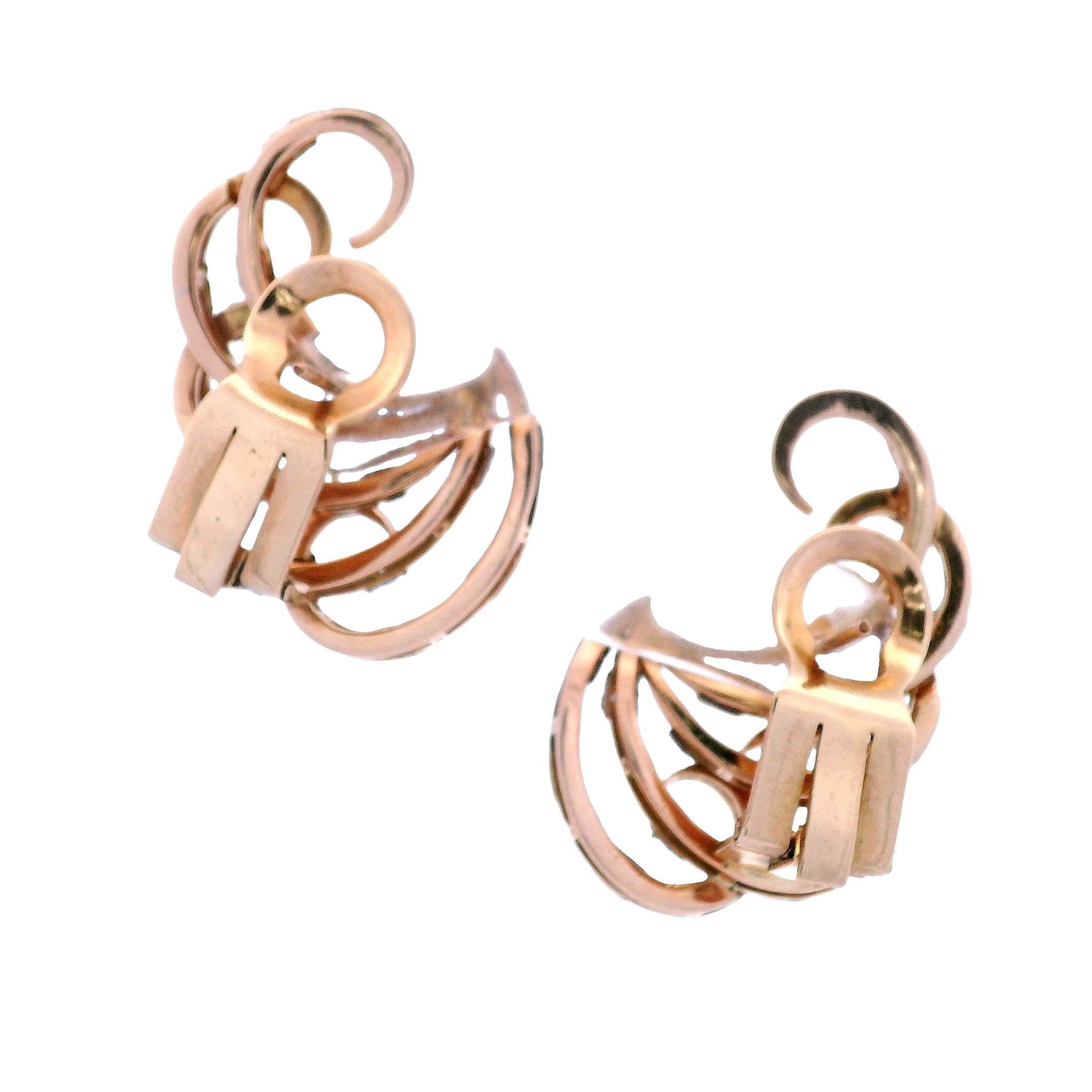 Taglio singolo Orecchini in oro rosa 18kt del 1960, metà del secolo scorso, con diamanti in vendita