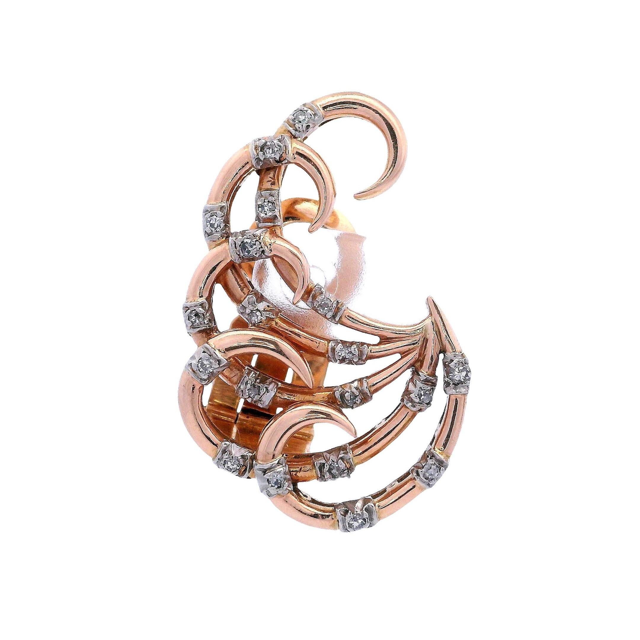 Orecchini in oro rosa 18kt del 1960, metà del secolo scorso, con diamanti in vendita 2