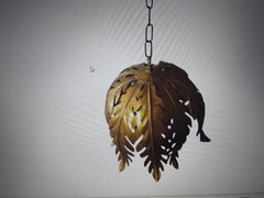 1960 Mid Century Dore "Feuillage" Palm Suspension/Chandelier att. Hans Kogl