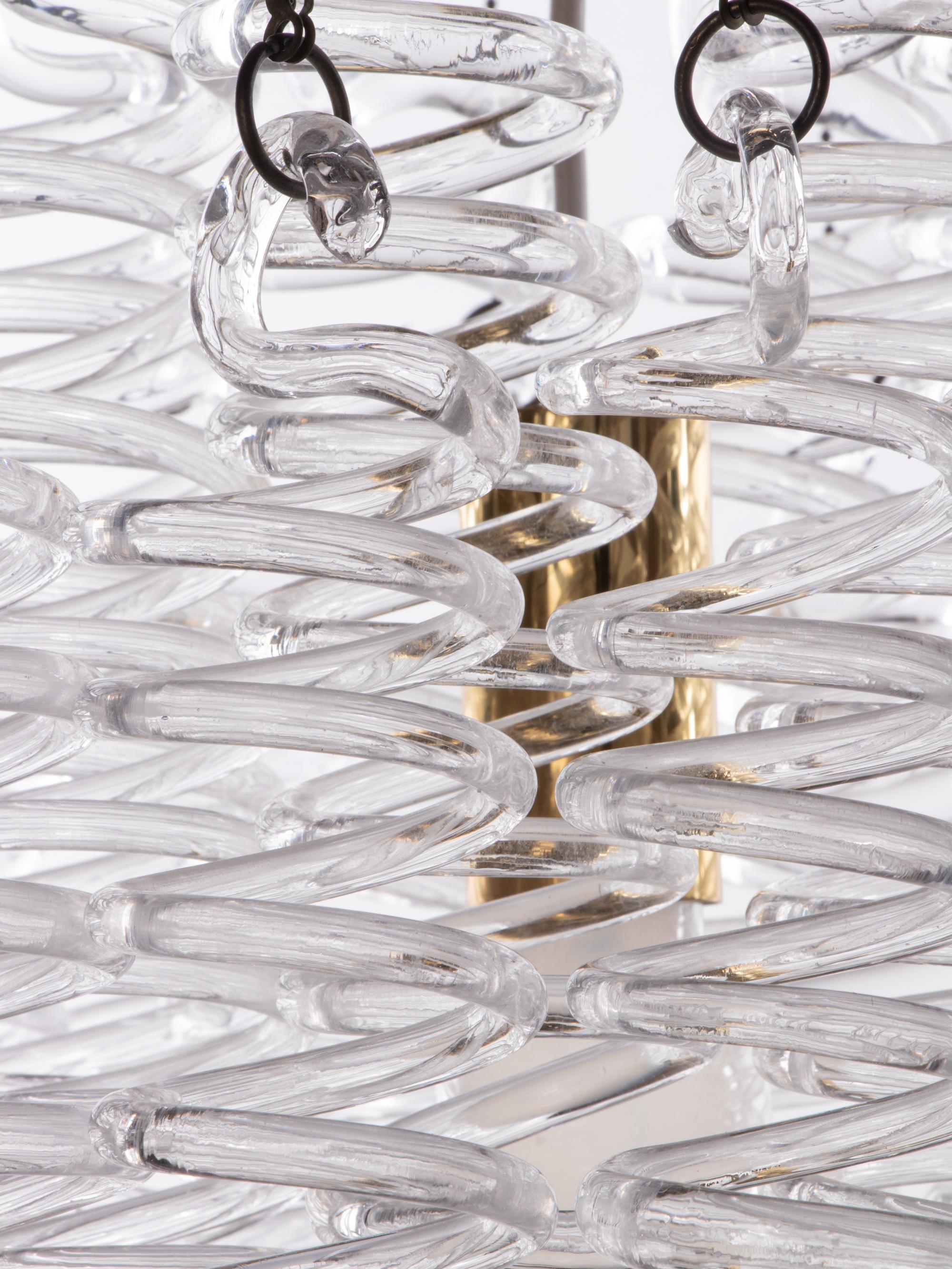 Cascading Spiral Chandelier Murano Glass & Brass in the masser of Mazzega, 1960s For Sale 5
