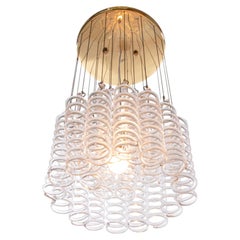 Cascading Murano Spiral Chandelier Glass & Brass in the manner of Mazzega, 1960s