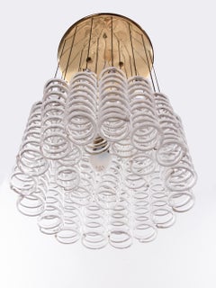 Cascading Murano Spiral Chandelier Glass & Brass in the manner of Mazzega, 1960s