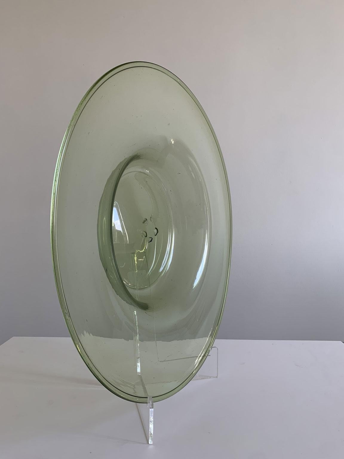 Hand-Crafted 1960 Mid-Century Venezia Green Blown Glass Bowl For Sale