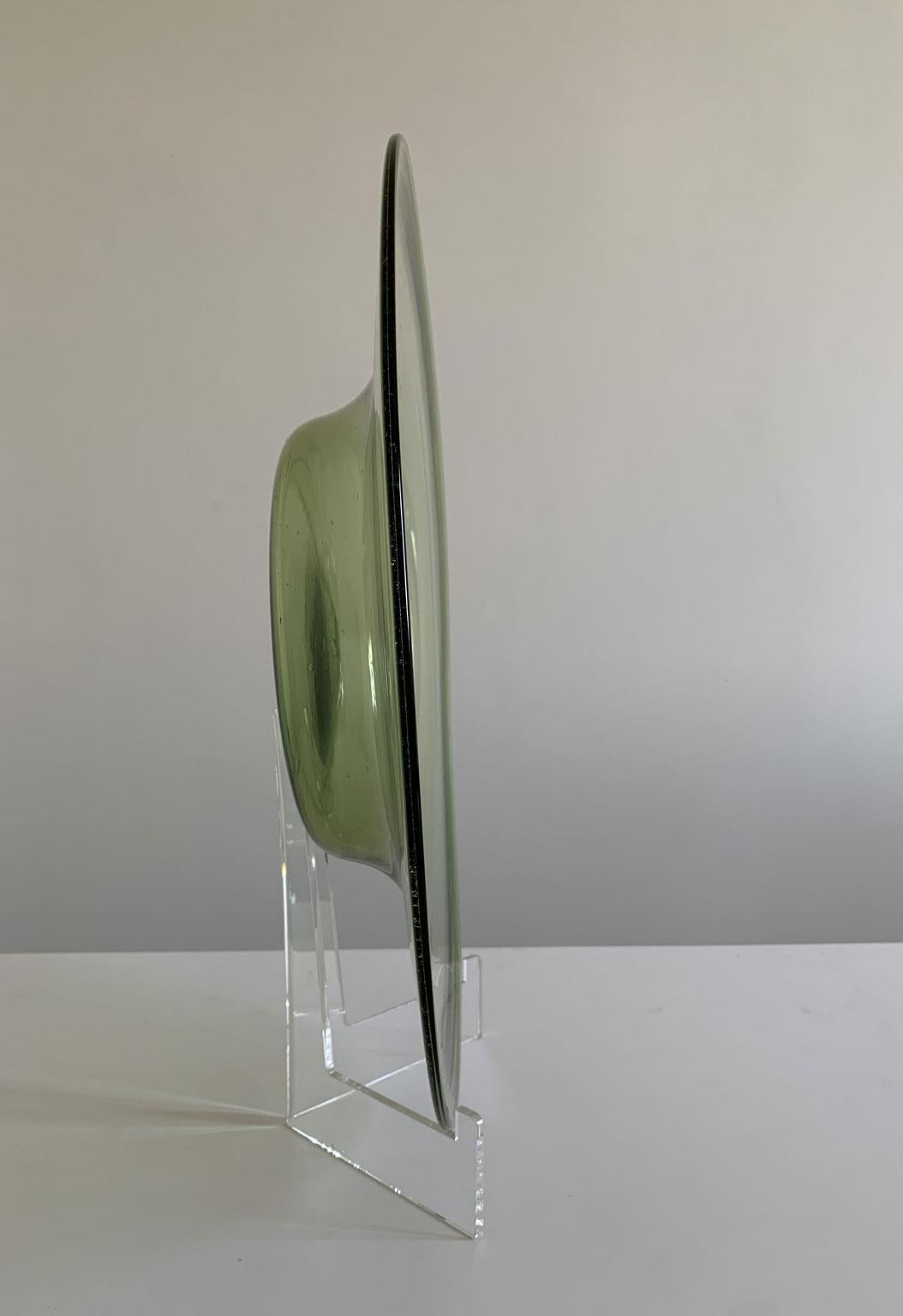 1960 Mid-Century Venezia Green Blown Glass Bowl In Good Condition For Sale In Brescia, IT