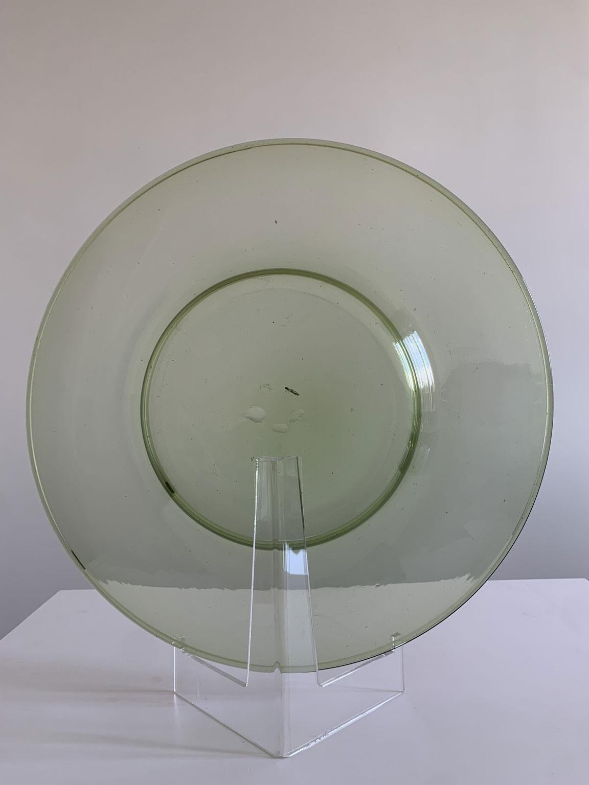 Murano Glass 1960 Mid-Century Venezia Green Blown Glass Bowl For Sale