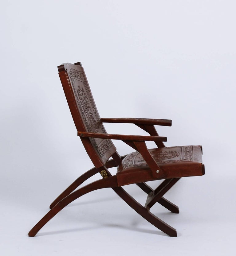 1960 Midcentury Peruviam Hand Tooled Leather Lounge Chair