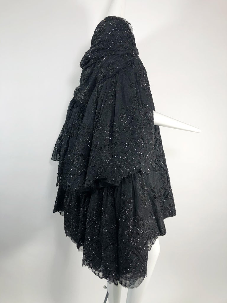 1960 Mitzi Gaynor Black Lace Beaded Couture Cape designed by Pedro Rodriguez  En vente sur 1stDibs