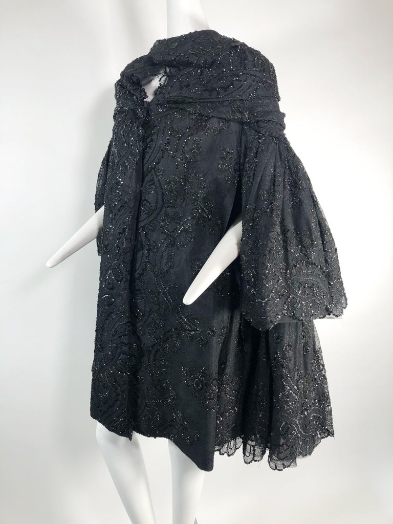 1960 Mitzi Gaynor Black Lace Beaded Couture Cape designed by Pedro ...