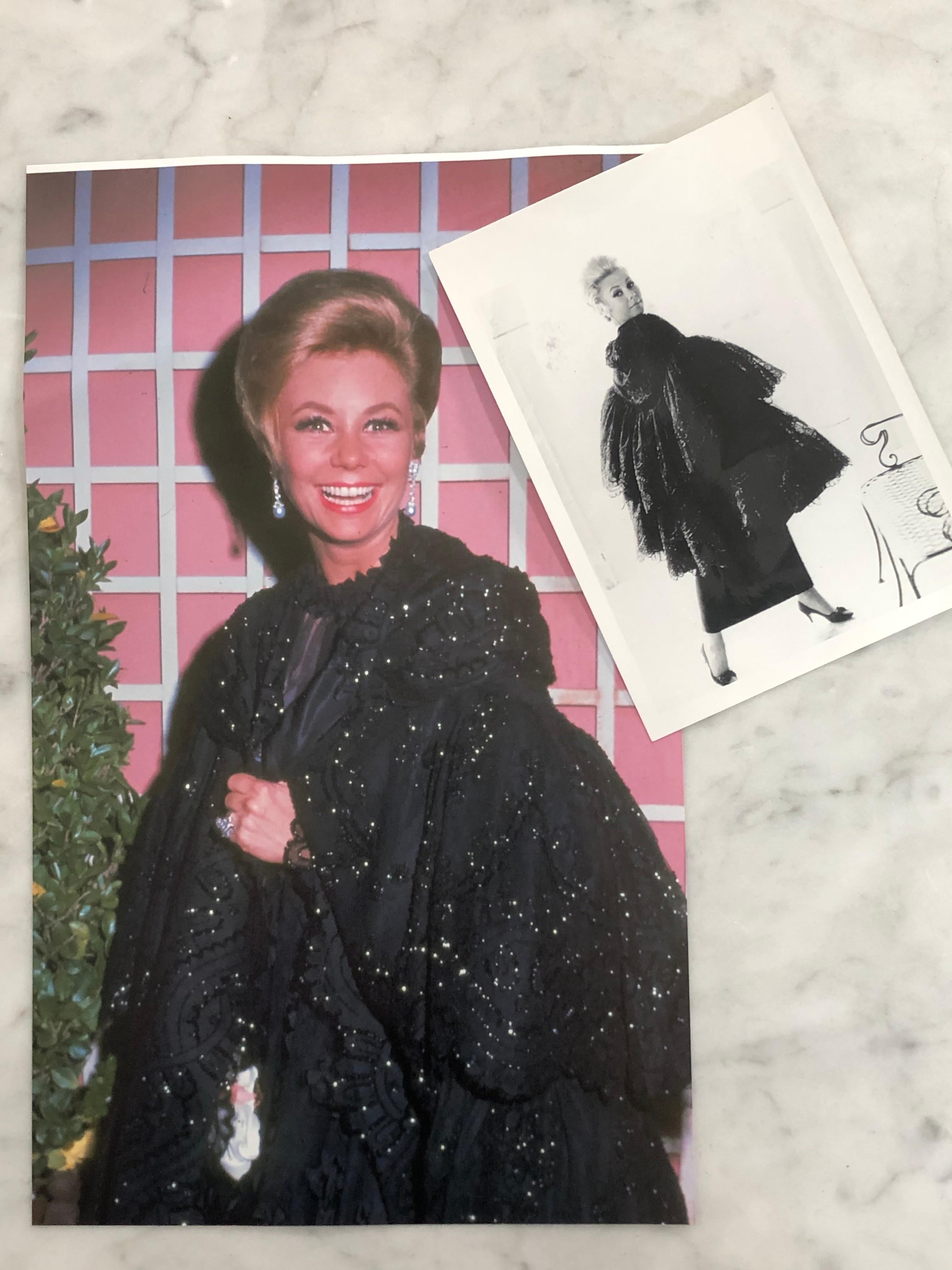 1960 Mitzi Gaynor Black Lace Beaded Couture Cape designed by Pedro Rodriguez 1