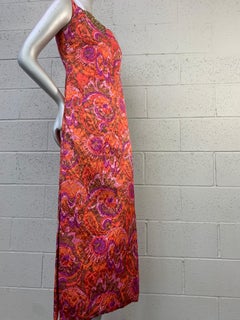 1960 Mod Lame Brocade Sleeveless Column Gown w/ Heavily Jeweled Mughal Neckline