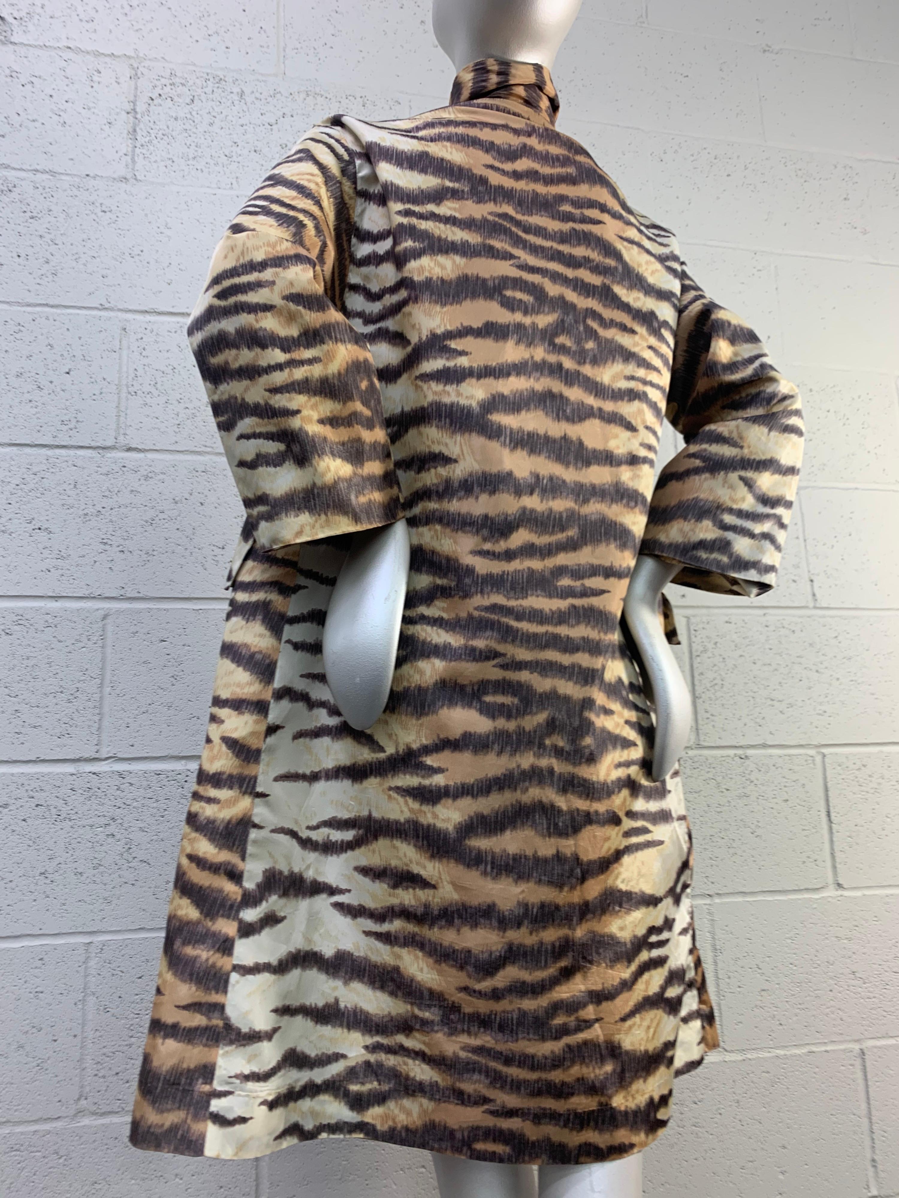 Gray 1960 Mod Tiger Print Silk Raincoat by Rain-Paka For Sale