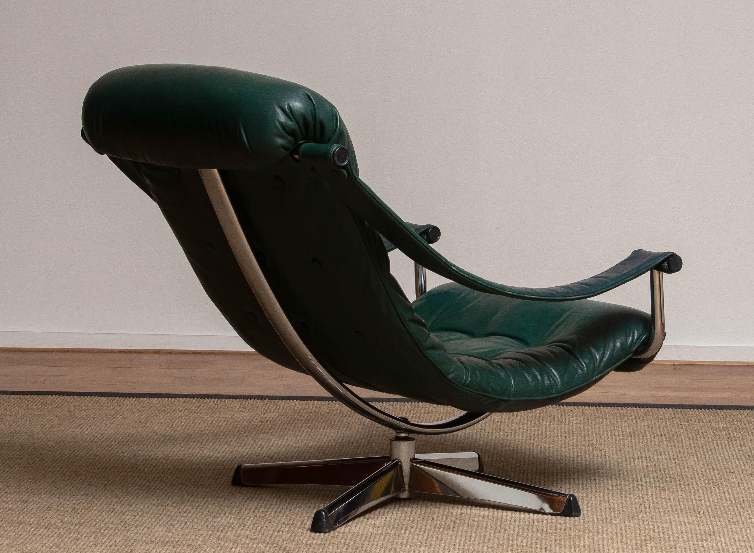 1960 Moderen Design Oxford Green Leather and Chrome Swivel Chair by Göte Mobler 3