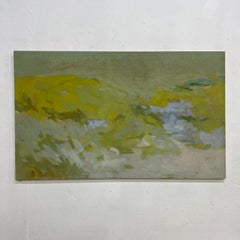 1960 Modern Abstract Art Green Landscape Oil on Canvas Painting Artist RM