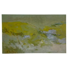 1960 Modern Abstract Art Green Landscape Oil on Canvas Painting Artist RM