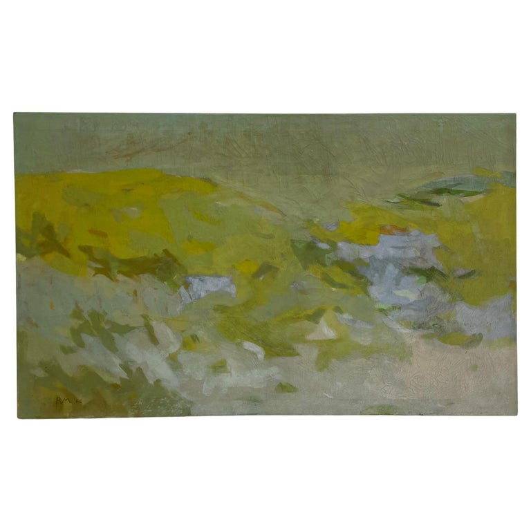 1960 Modern Abstract Art Green Landscape Oil on Canvas Painting Artist ...