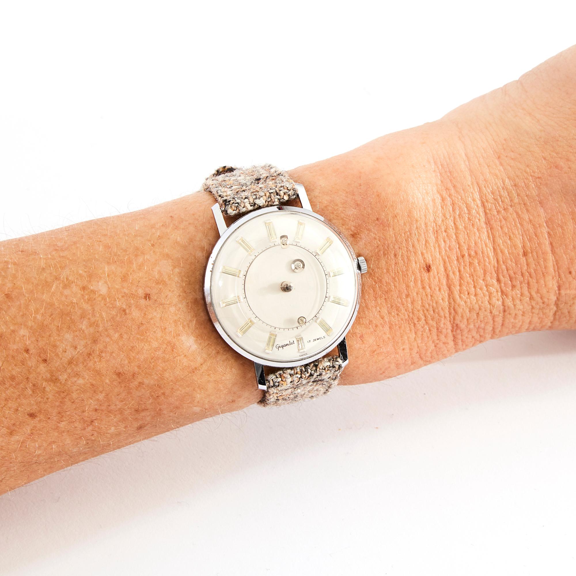 1960 Montre Mystérieuse style Vacheron Constantin Steel Diamonds Watch en vente 1