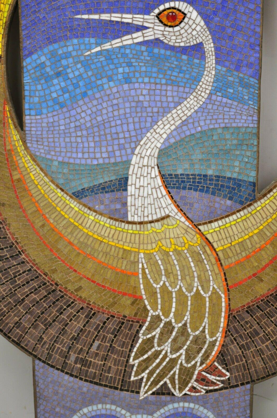 1960 Mosaic Tile Blue Orange Phoenix Bird Large Wall Art by Wilcke Smith 2