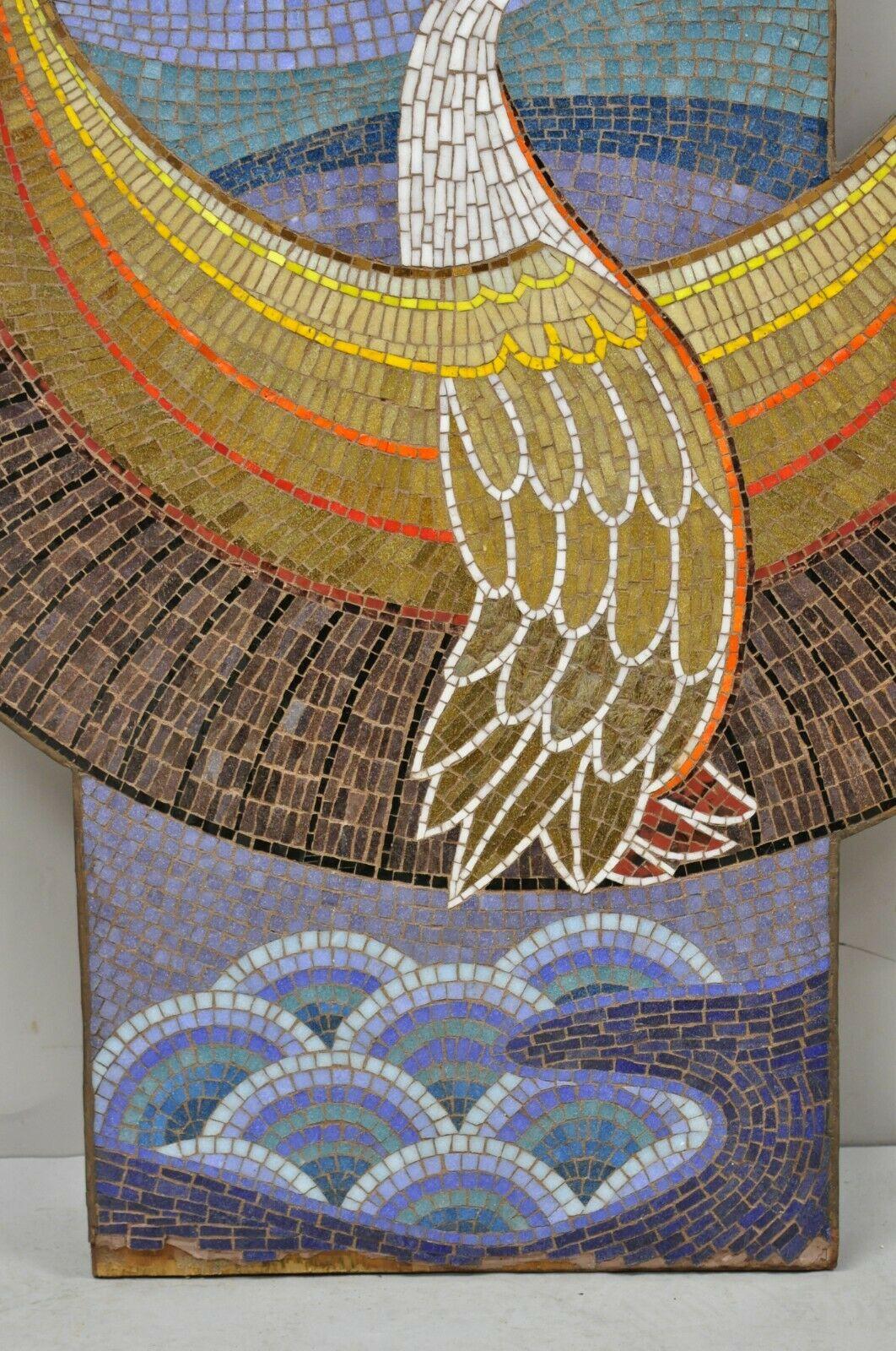 Mid-Century Modern 1960 Mosaic Tile Blue Orange Phoenix Bird Large Wall Art by Wilcke Smith