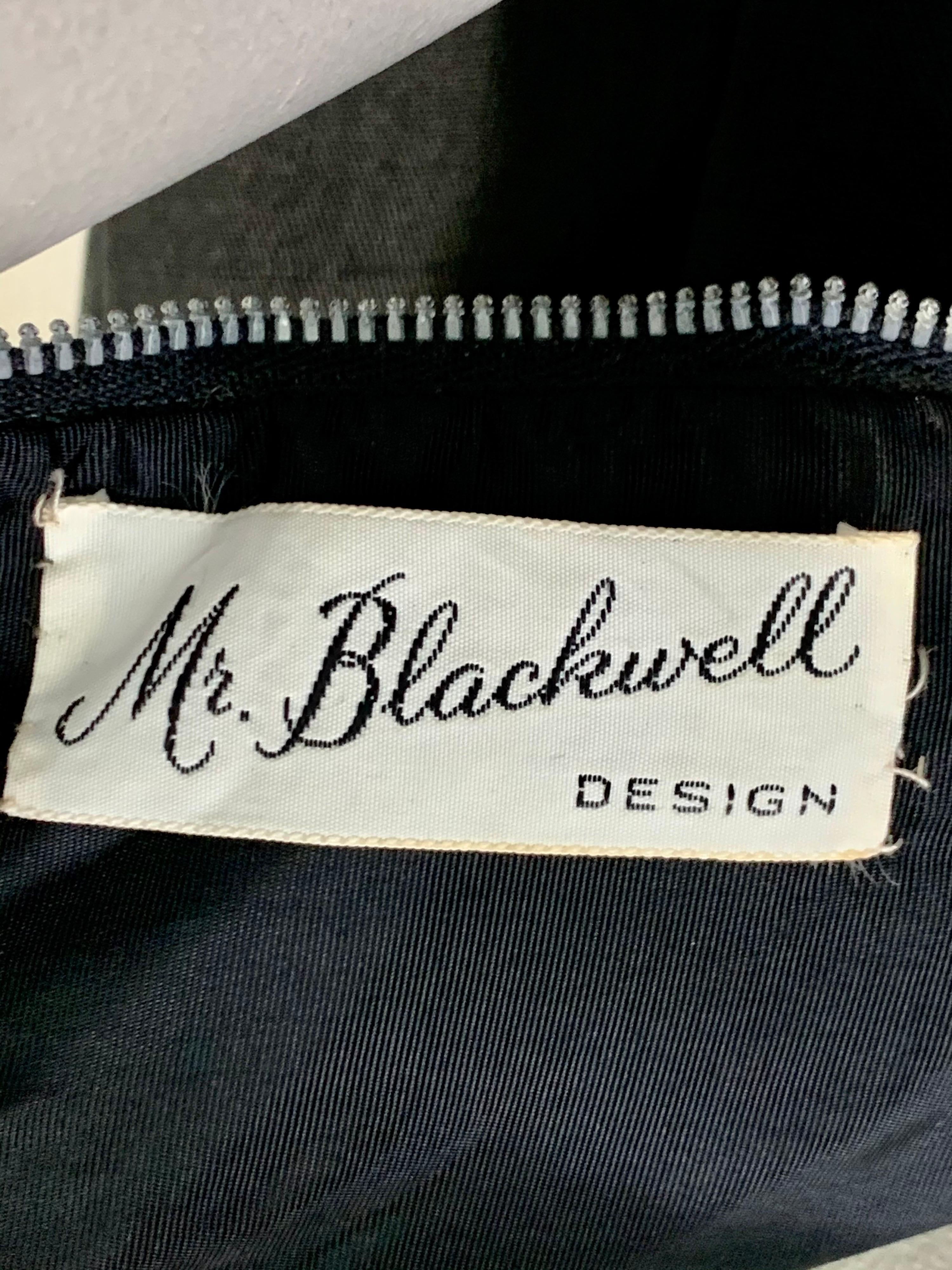 1960 Mr. Blackwell Black One-Shoulder Silk Sheath Dress w/ Rhinestone Bust For Sale 9