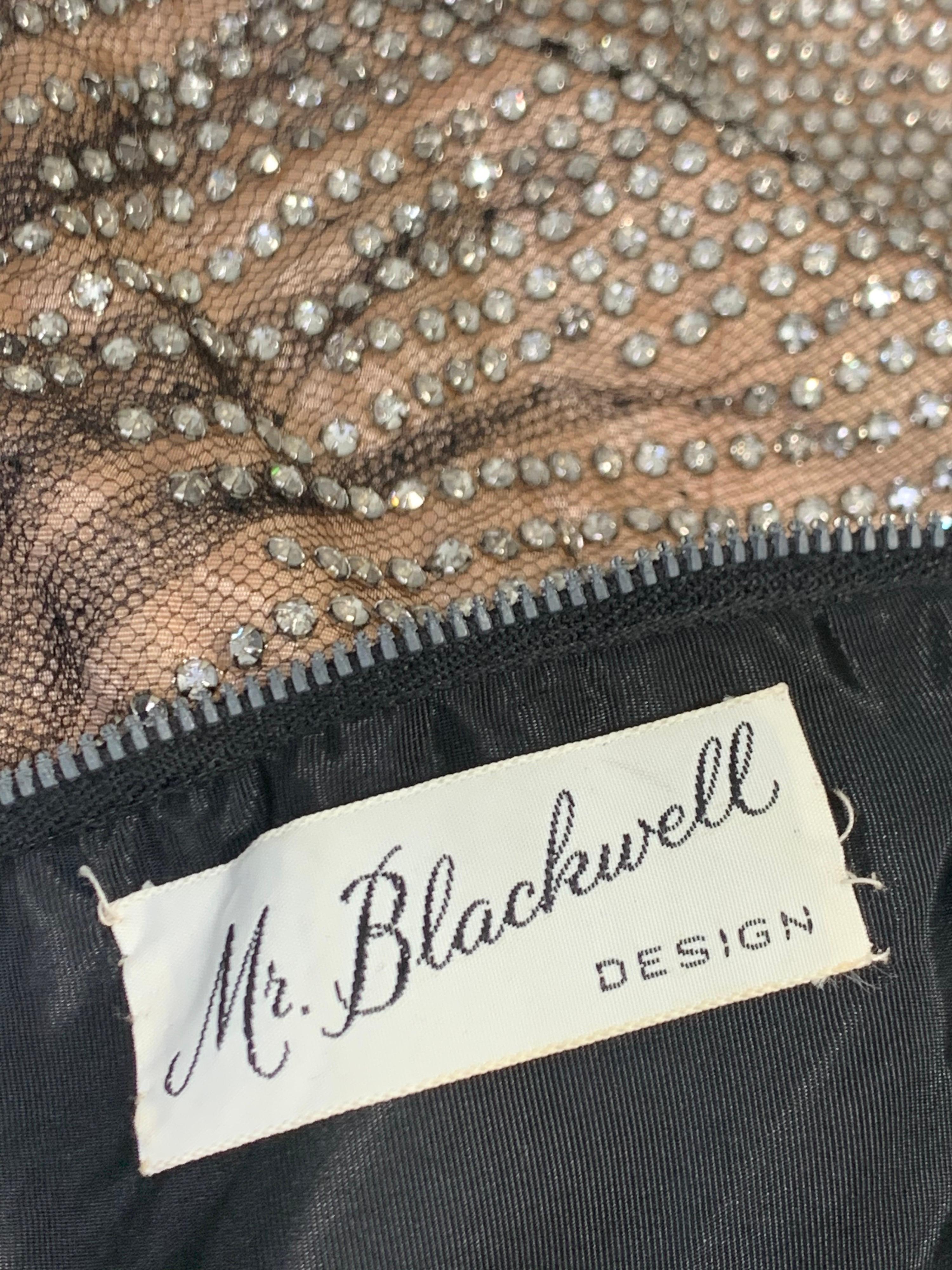1960 Mr. Blackwell Black One-Shoulder Silk Sheath Dress w/ Rhinestone Bust For Sale 10