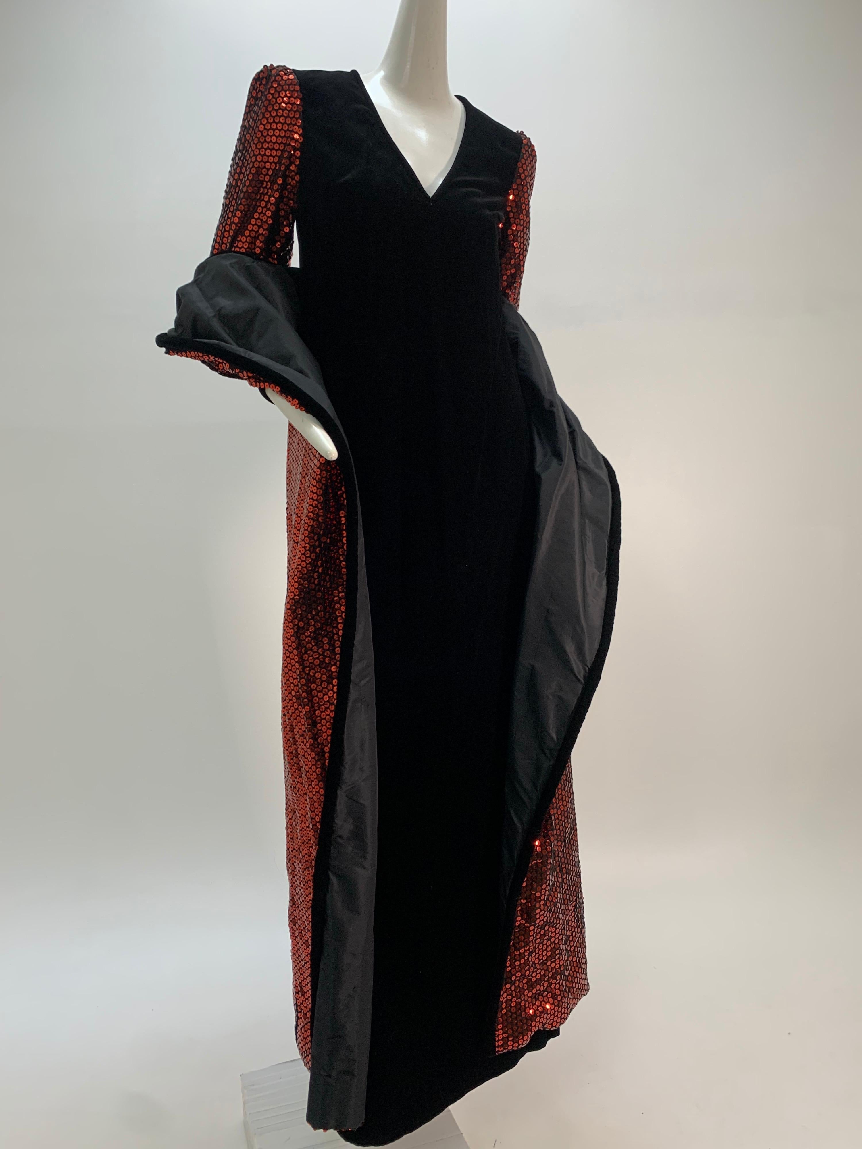 1960 Mr. Blackwell Crimson Red Sequin Black Velvet Gown & Vest Ensemble  For Sale 5