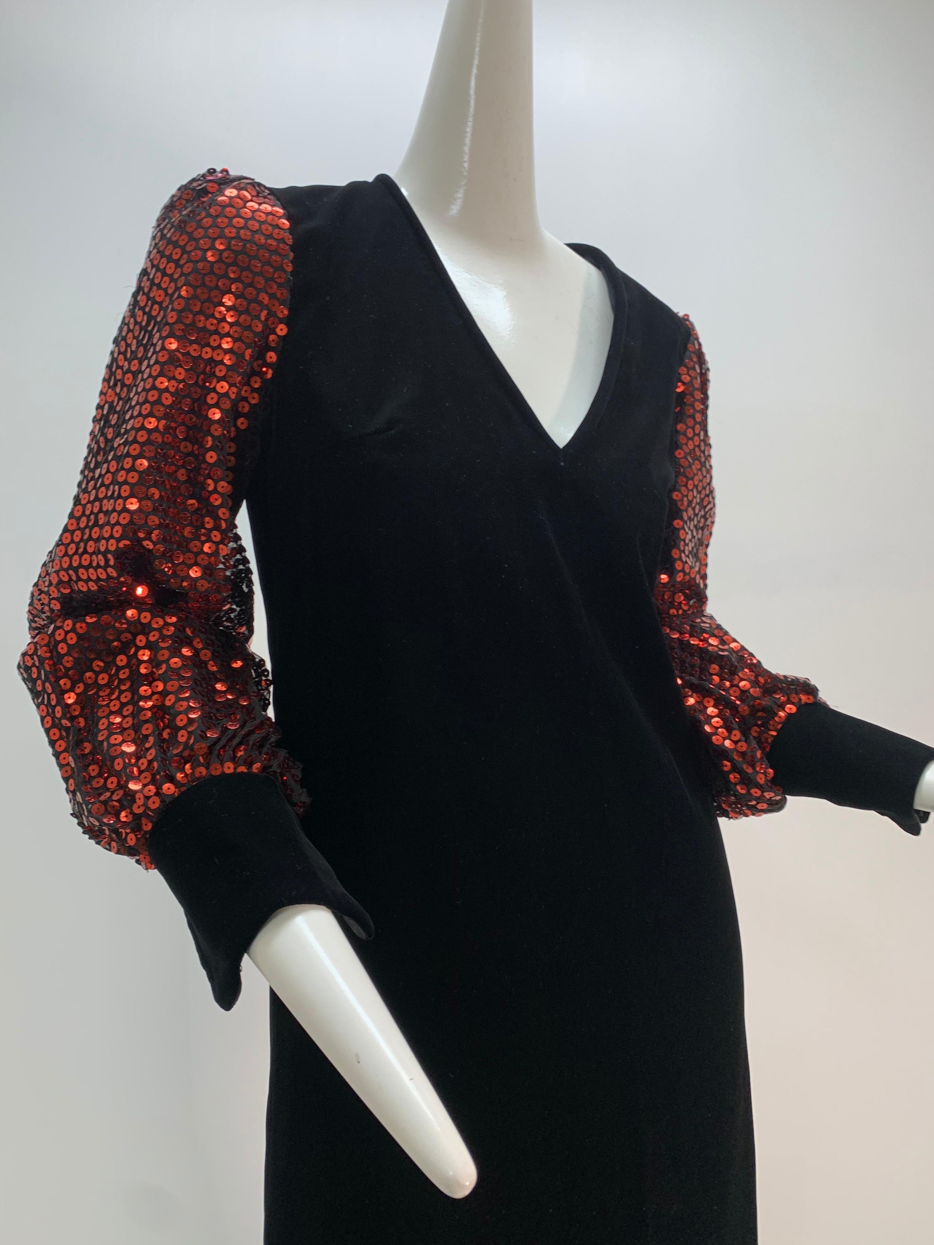 1960 Mr. Blackwell Crimson Red Sequin Black Velvet Gown & Vest Ensemble  For Sale 7