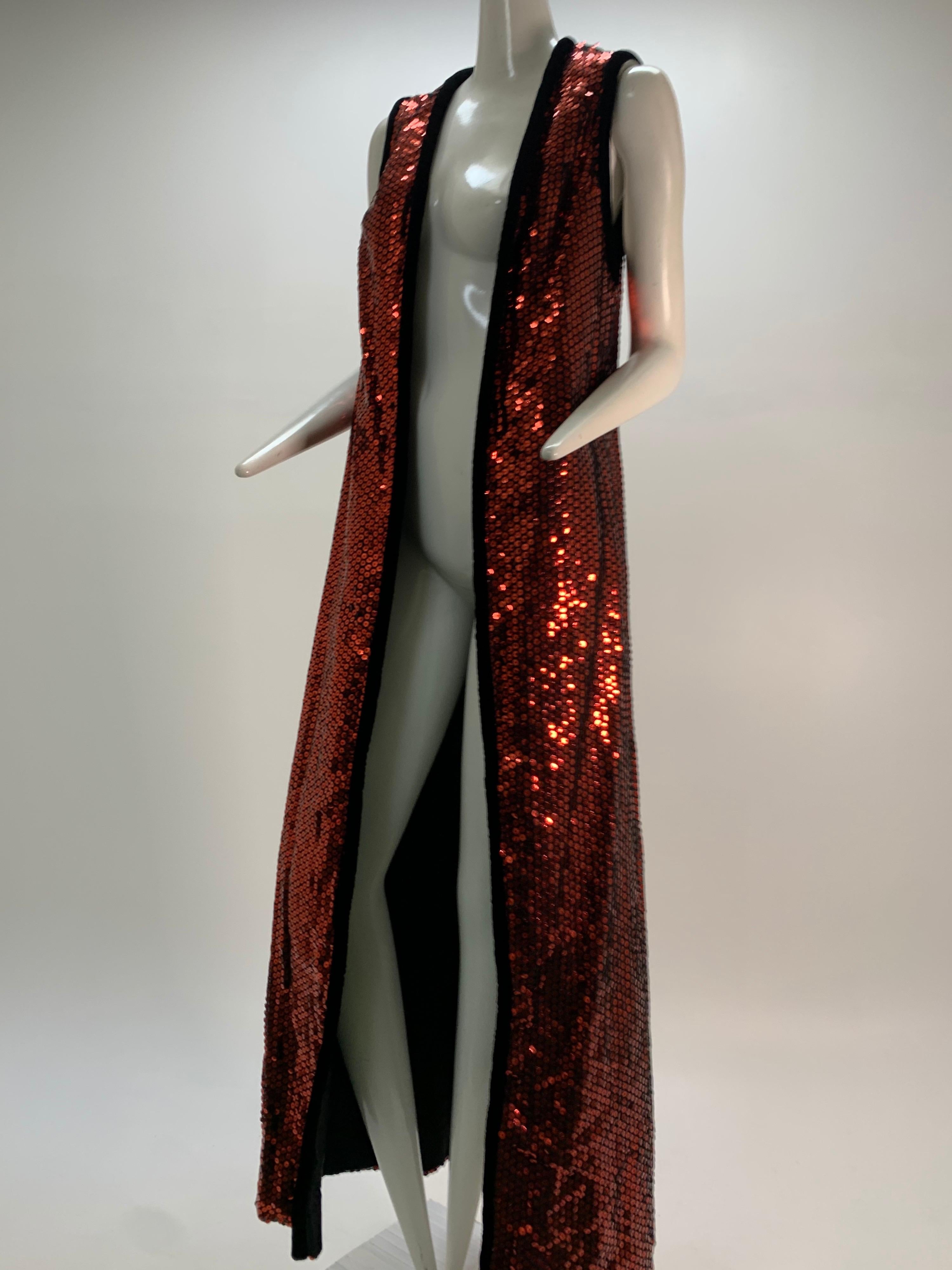 1960 Mr. Blackwell Crimson Red Sequin Black Velvet Gown & Vest Ensemble  For Sale 8