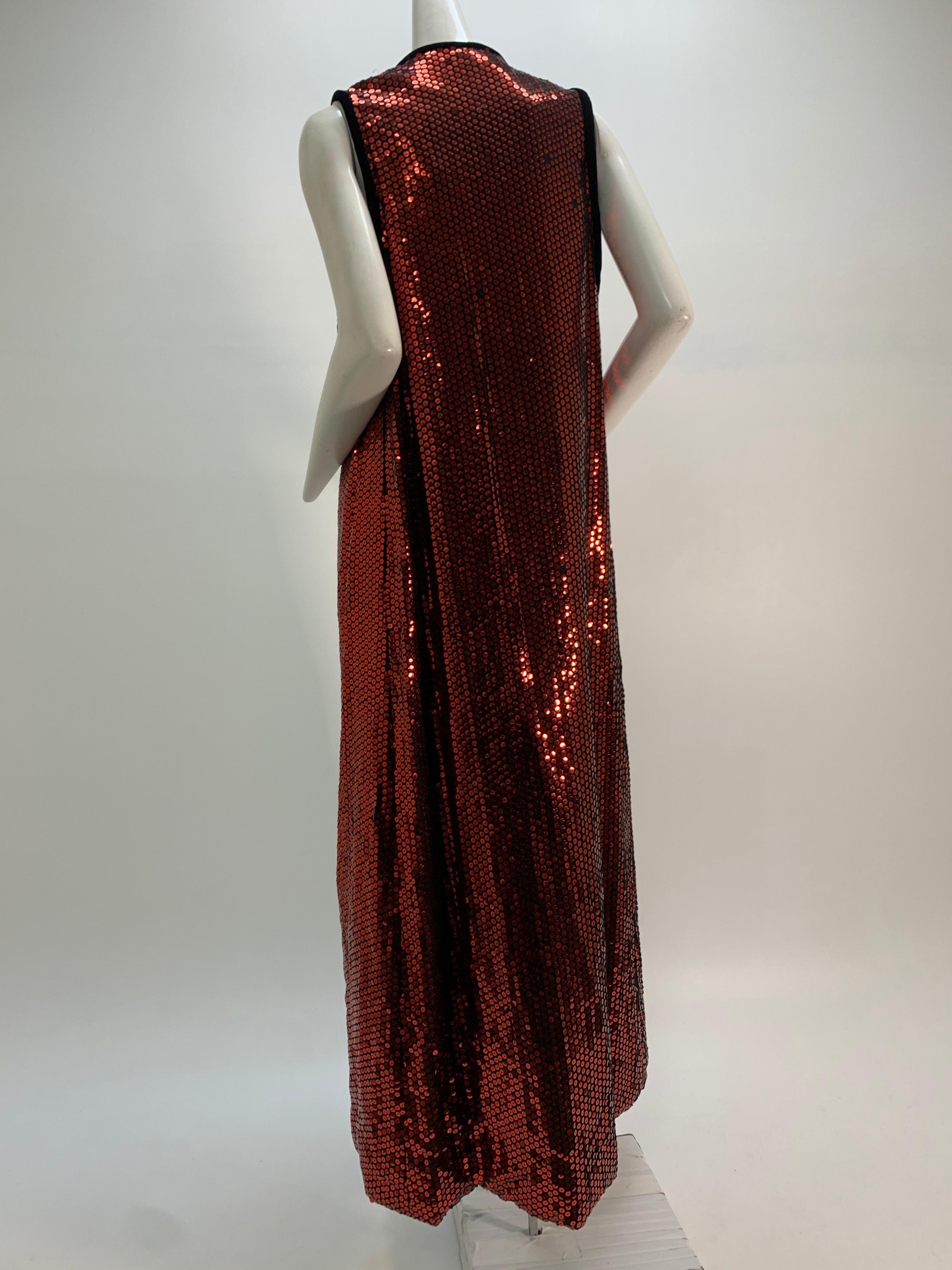 1960 Mr. Blackwell Crimson Red Sequin Black Velvet Gown & Vest Ensemble  For Sale 9