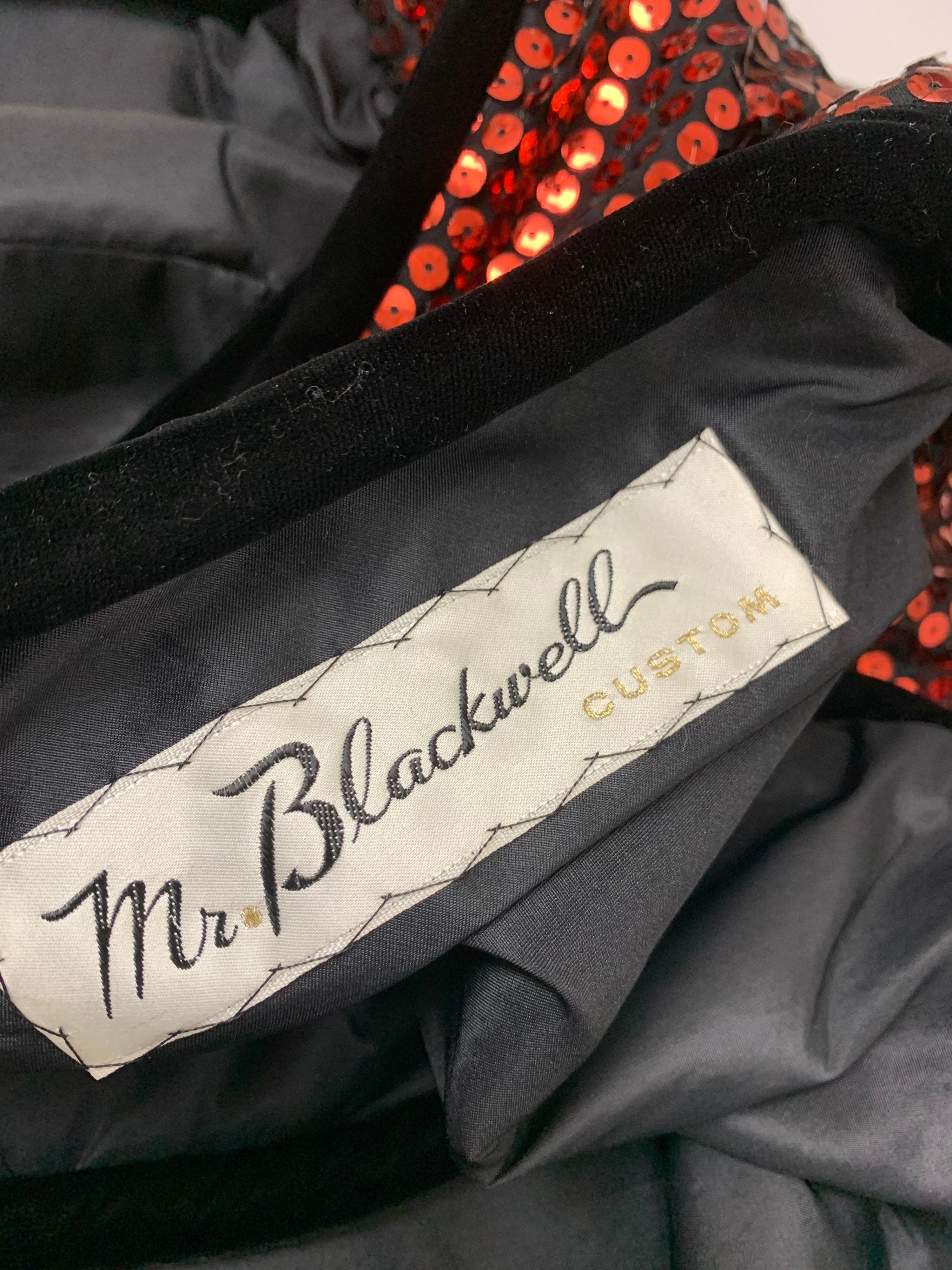1960 Mr. Blackwell Crimson Red Sequin Black Velvet Gown & Vest Ensemble  For Sale 10