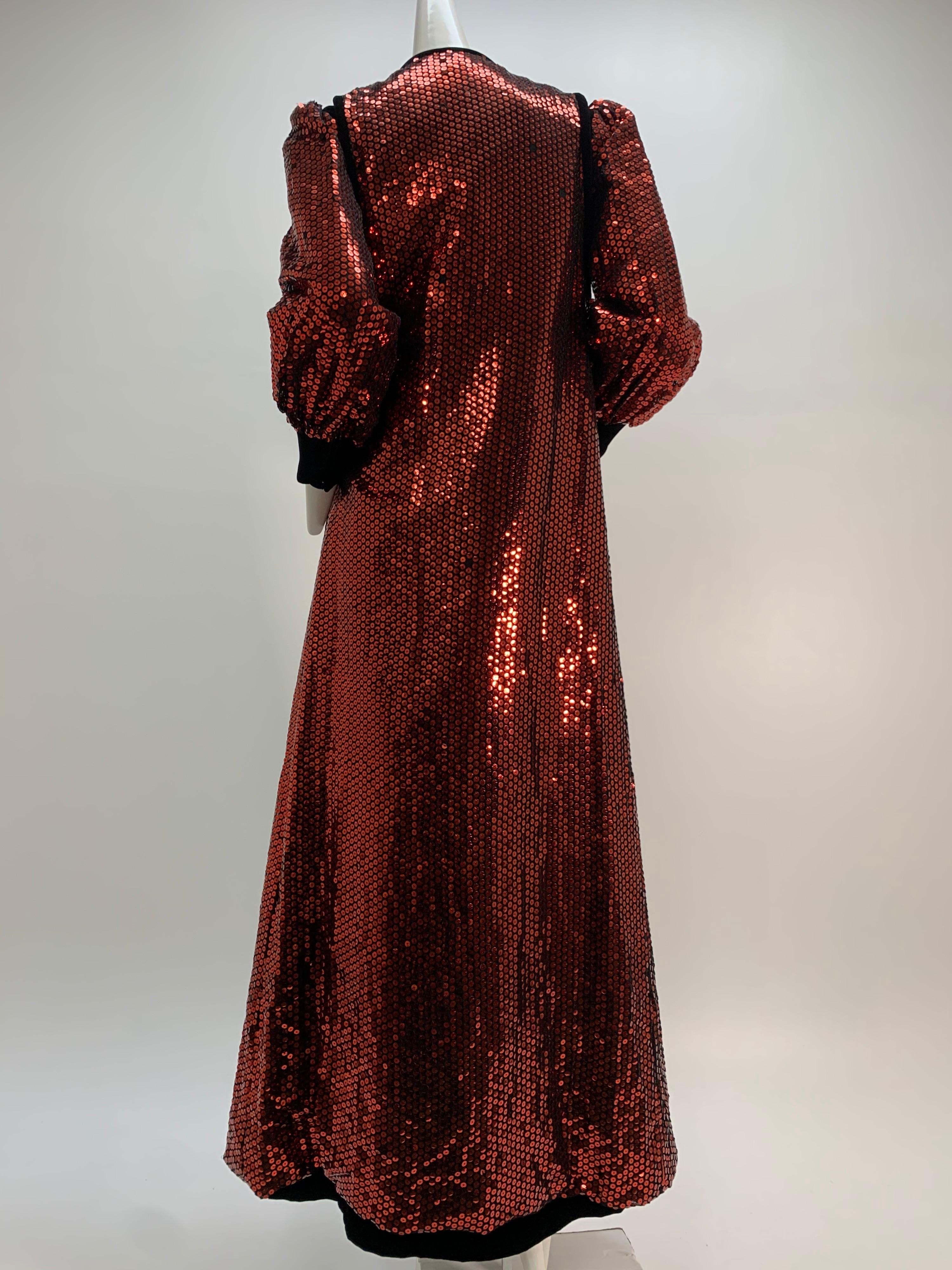 1960 Mr. Blackwell Crimson Red Sequin Black Velvet Gown & Vest Ensemble  In Excellent Condition For Sale In Gresham, OR