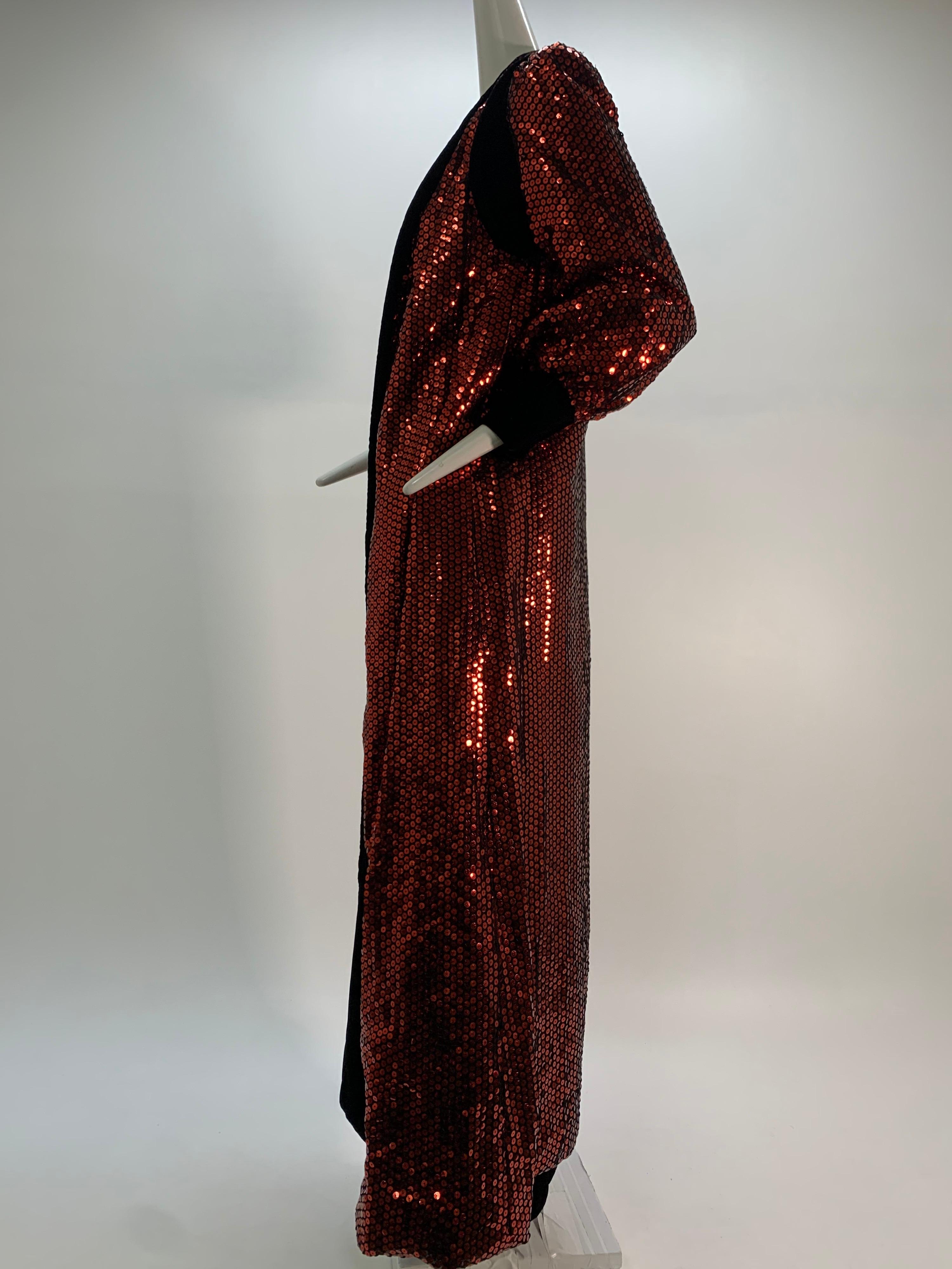 1960 Mr. Blackwell Crimson Red Sequin Black Velvet Gown & Vest Ensemble  For Sale 1