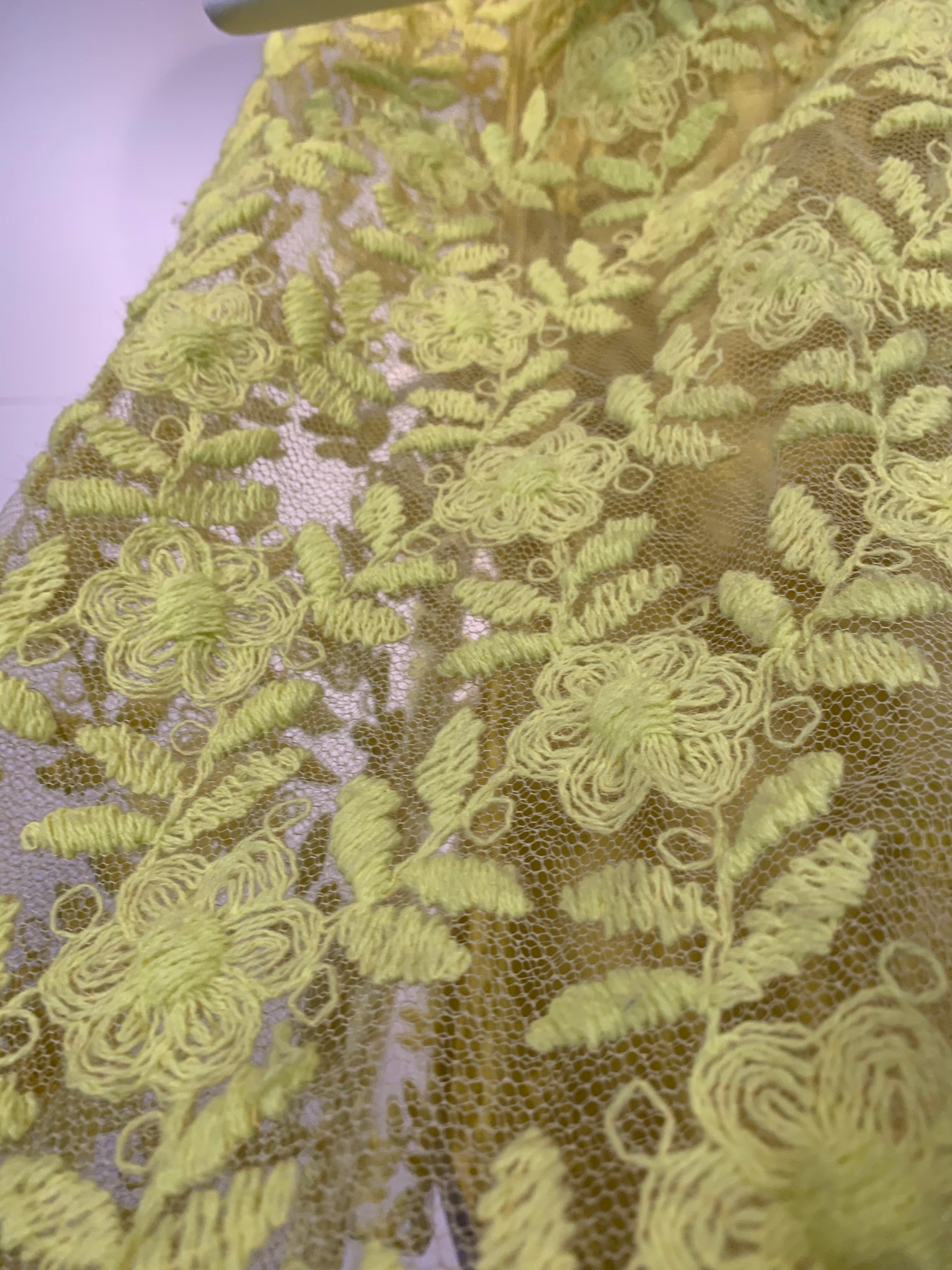 1960 Mr. Blackwell Fluorescent Yellow Embroidered Floral Net Trapeze Dress  For Sale 3