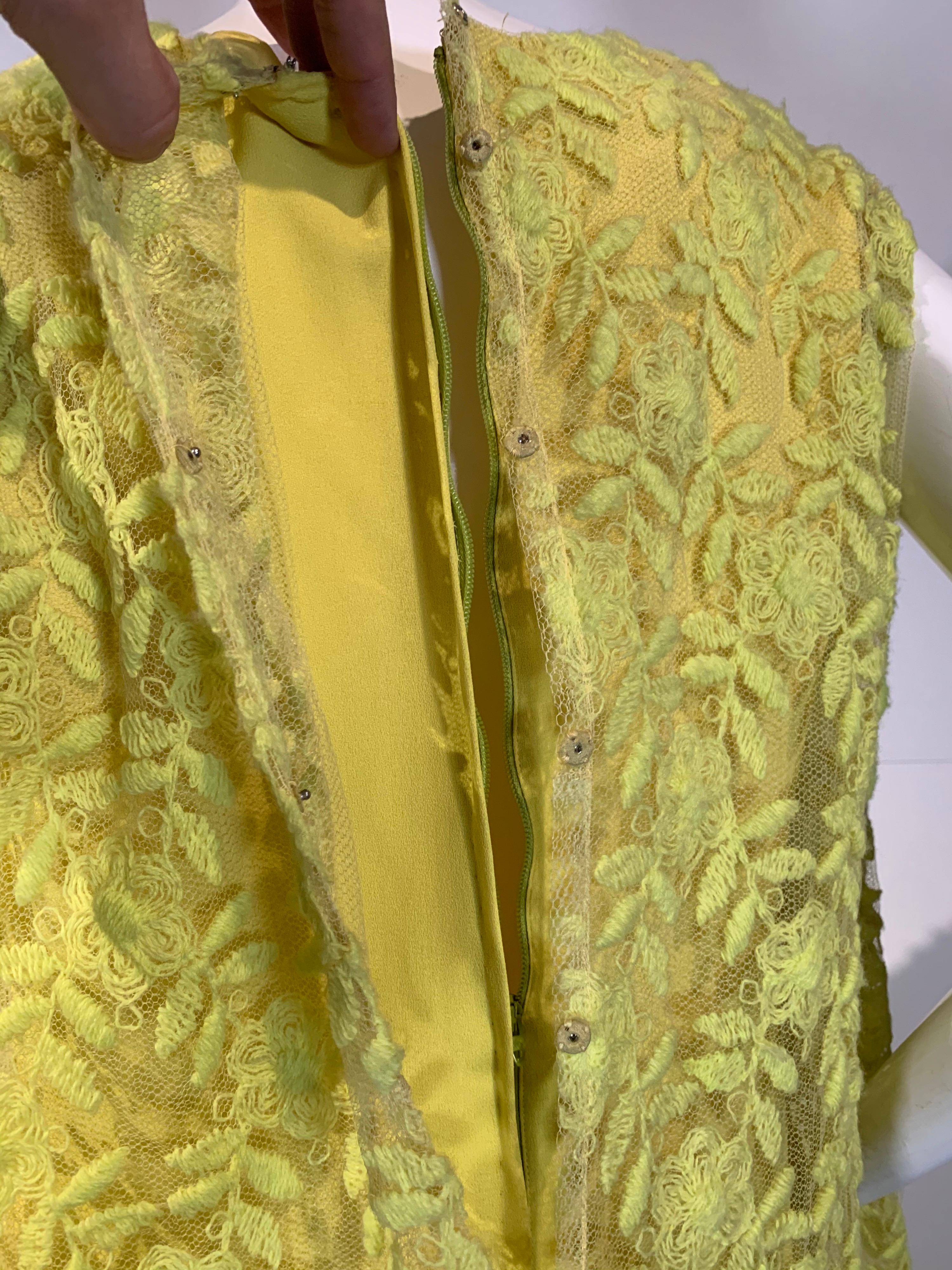 1960 Mr. Blackwell Fluorescent Yellow Embroidered Floral Net Trapeze Dress  For Sale 7