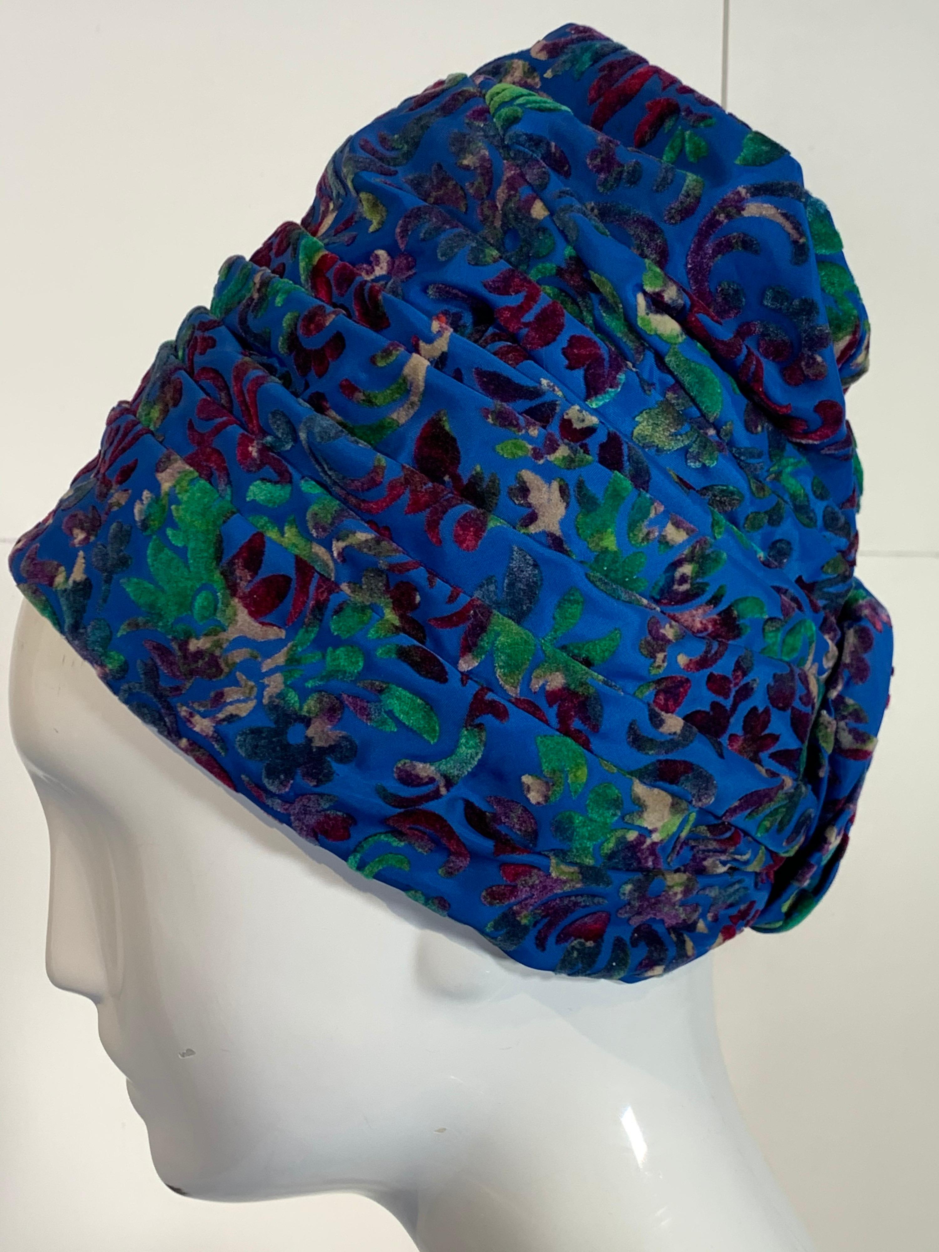 1960 Mr. John Jr. Cobalt Blue Velvet Figural Turban Hat For Sale 1