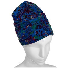 Vintage 1960 Mr. John Jr. Cobalt Blue Velvet Figural Turban Hat