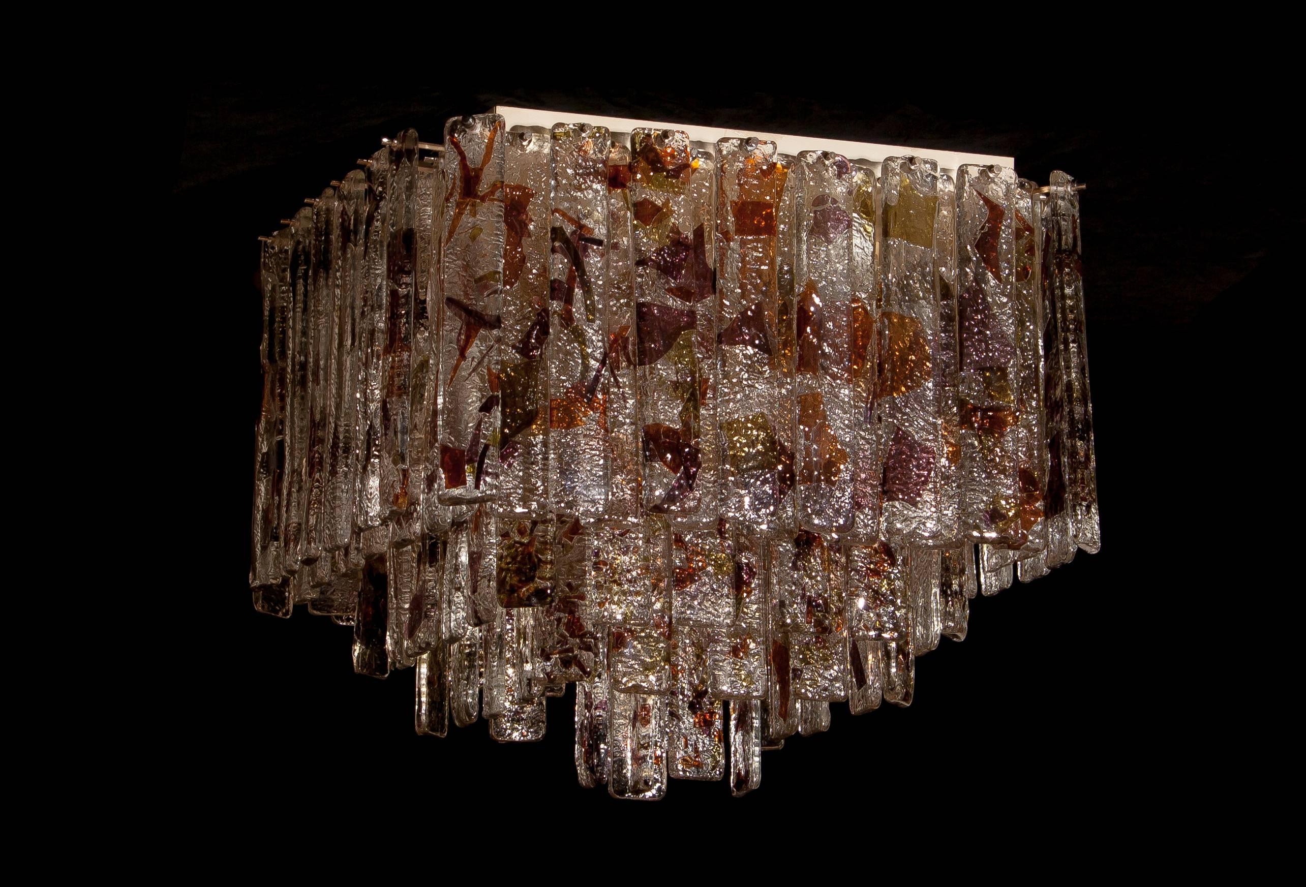 1960 Multi Colored Italian Squared Venini Murano Crystal Ceiling Lamp by Mazzega 4