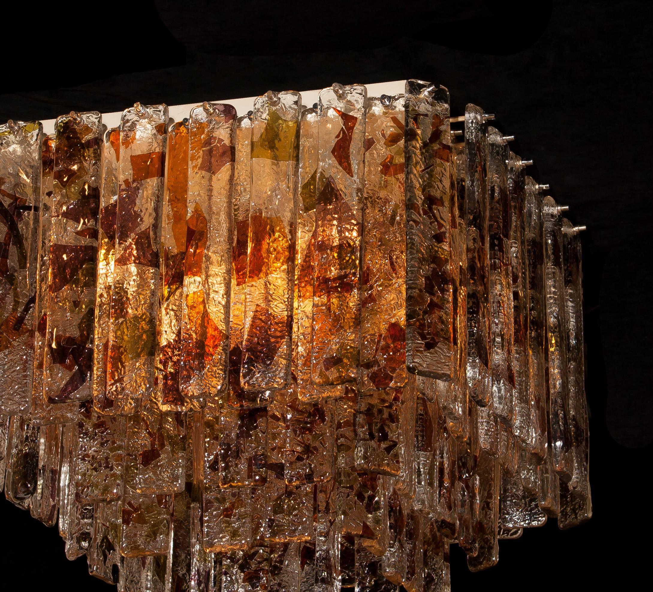 1960 Multi Colored Italian Squared Venini Murano Crystal Ceiling Lamp by Mazzega 6