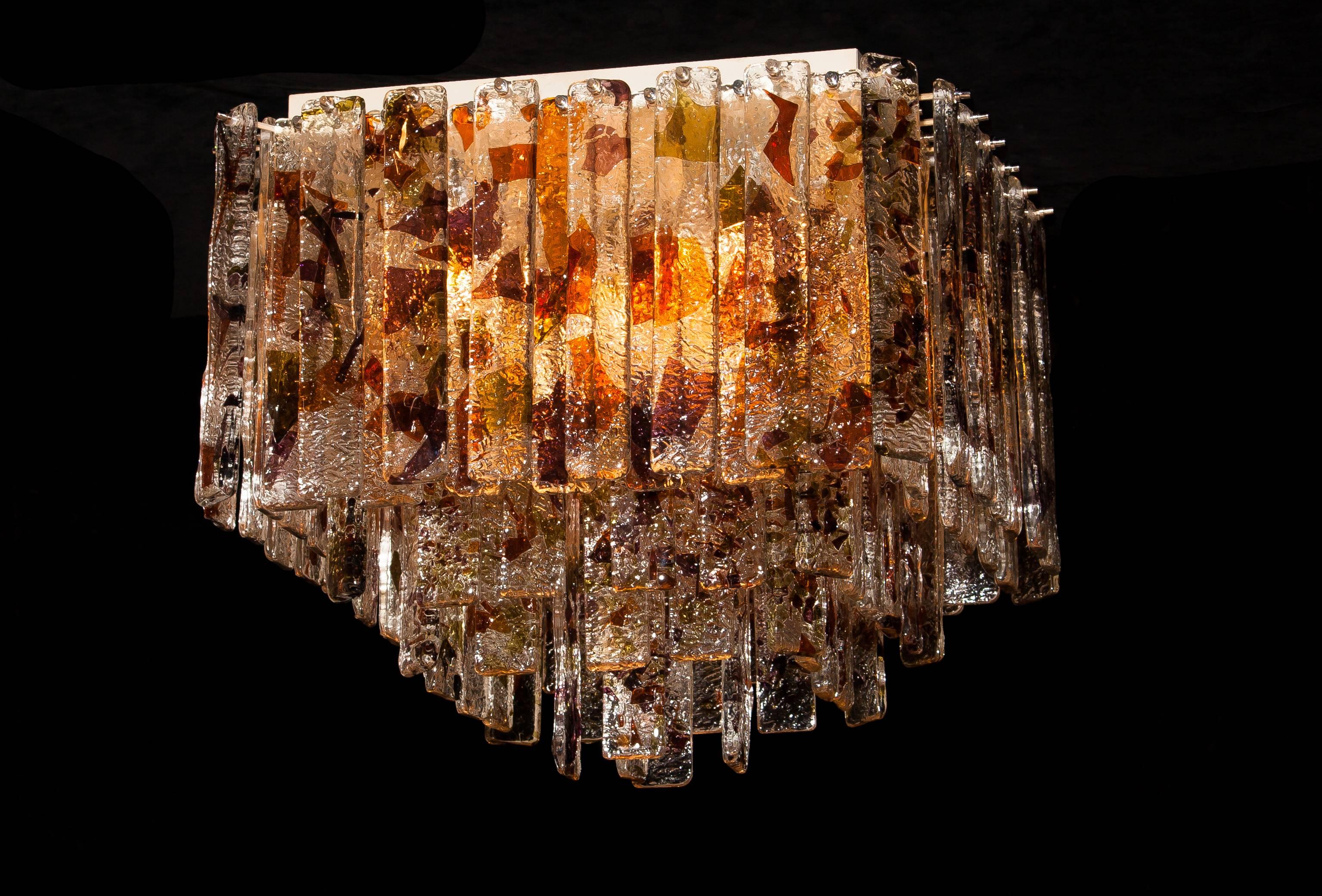 Mid-Century Modern 1960 Multi Colored Italian Squared Venini Murano Crystal Ceiling Lamp by Mazzega