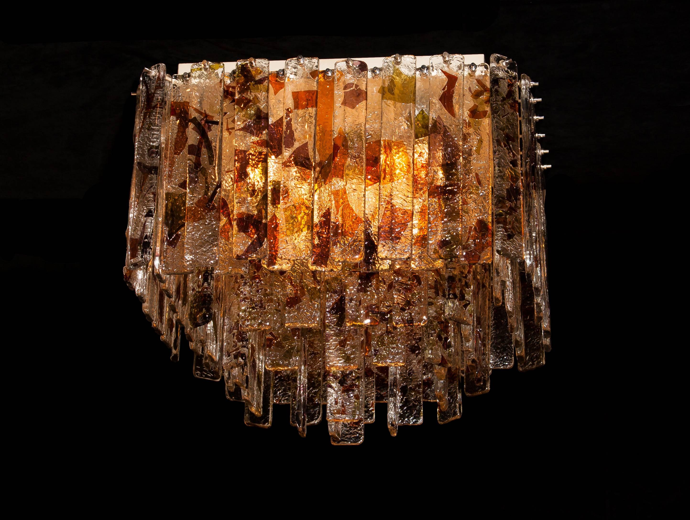 1960 Multi Colored Italian Squared Venini Murano Crystal Ceiling Lamp by Mazzega In Excellent Condition In Silvolde, Gelderland