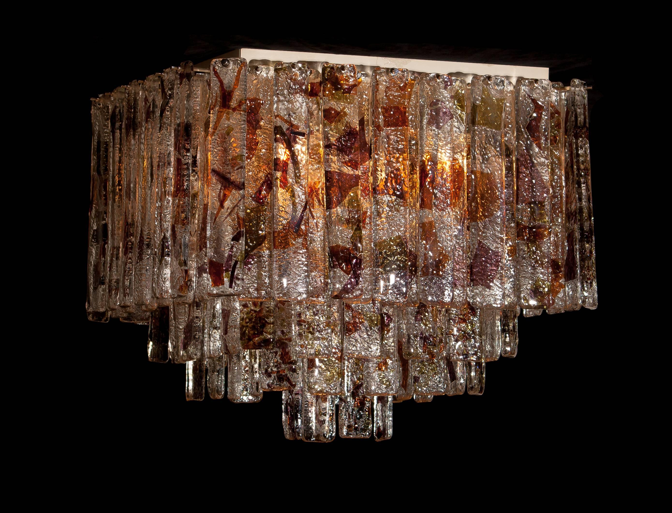 1960 Multi Colored Italian Squared Venini Murano Crystal Ceiling Lamp by Mazzega 2