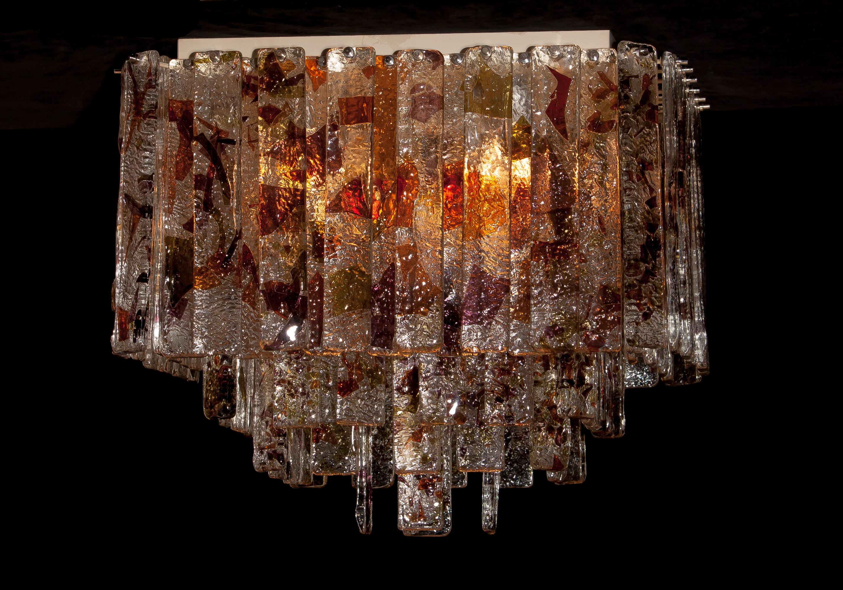 1960 Multicoloured Italian Squared Venini Murano Crystal Ceiling Lamp by Mazzega 1