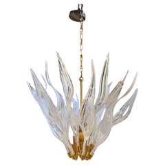 1960 Murano White Glass Flames Chandelier